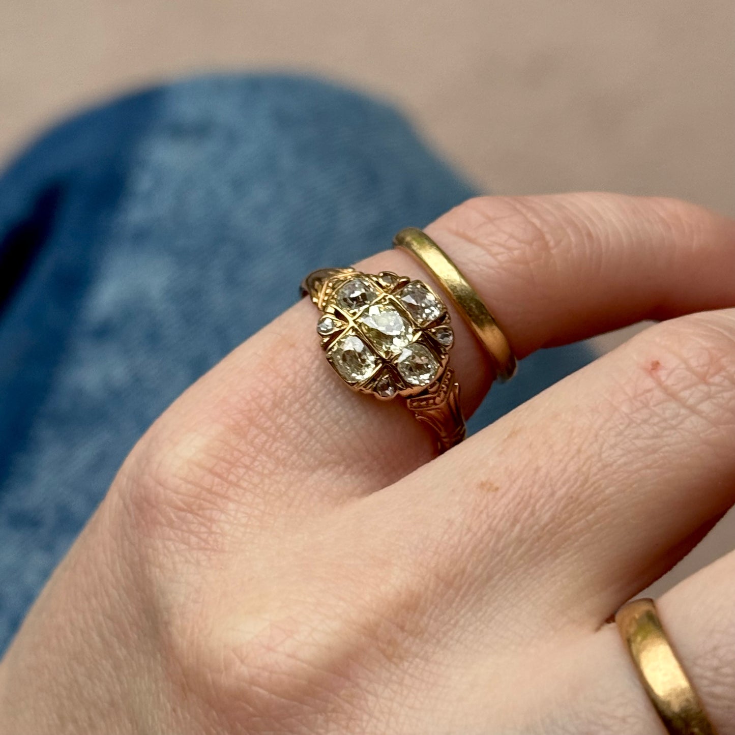 Victorian Old Cut Diamond Cluster Ring in 18 Carat Gold; Circa 1860