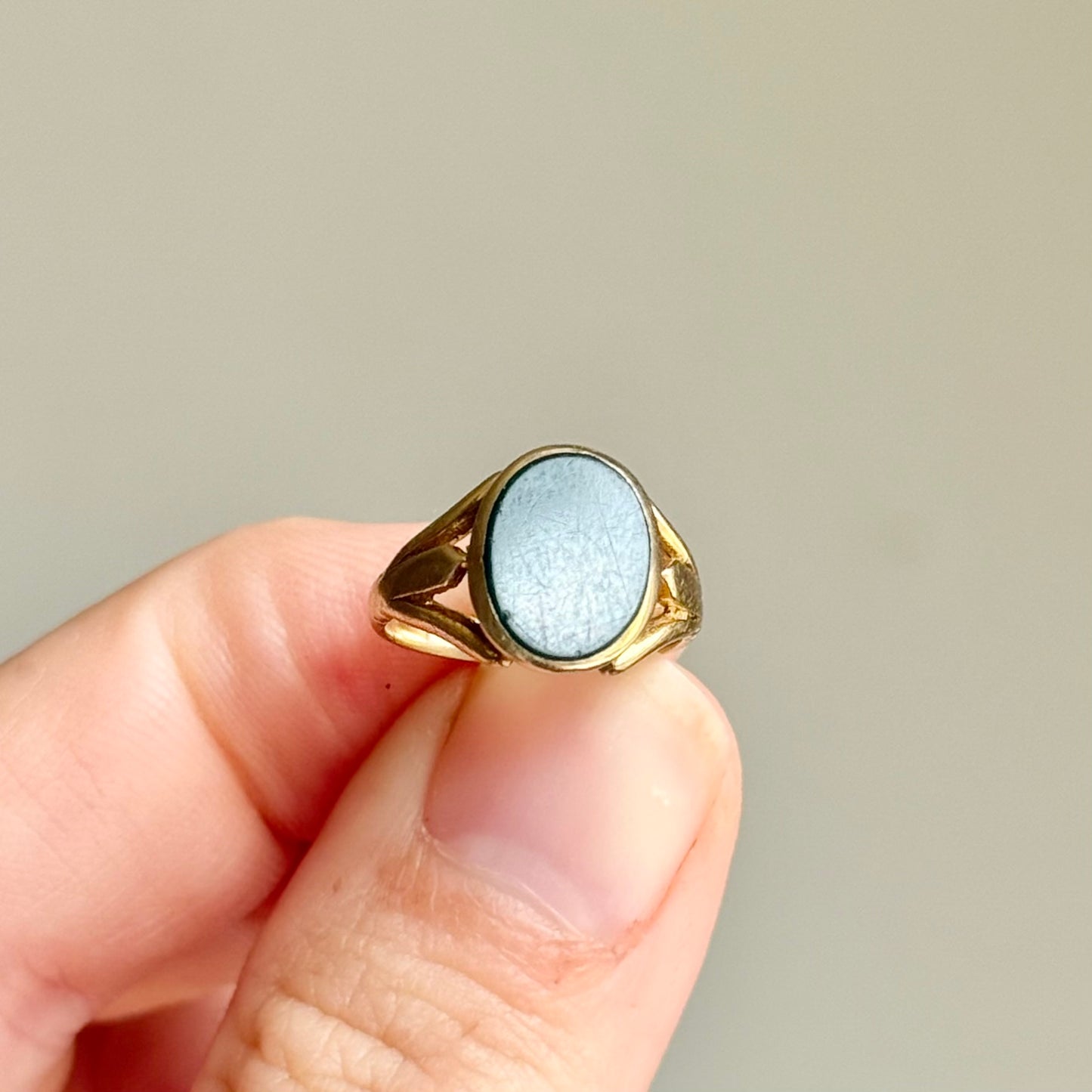 Antique Bloodstone Signet Ring in 9 Carat Gold; Circa 1910
