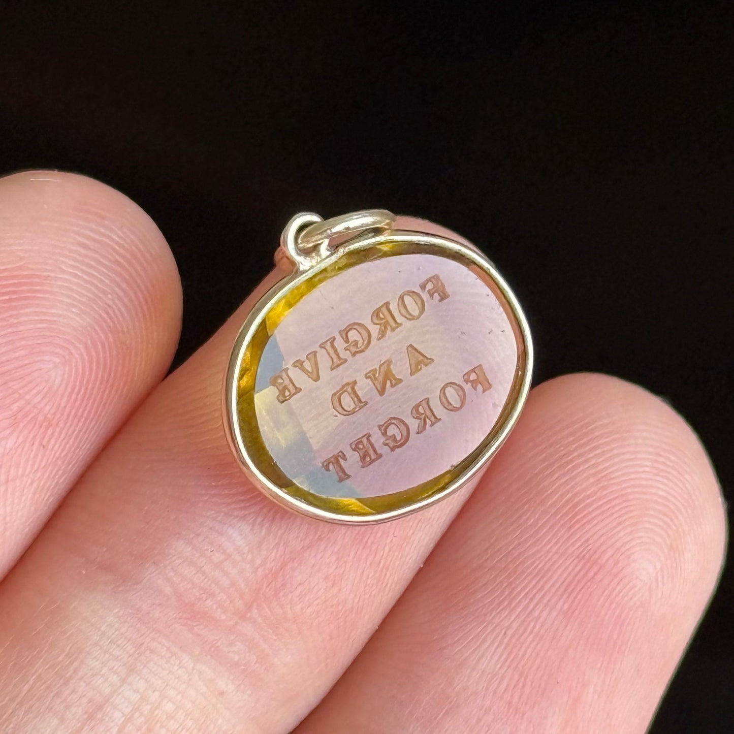 Antique Seal 'Forgive and Forget' Pendant in 9 Carat Gold
