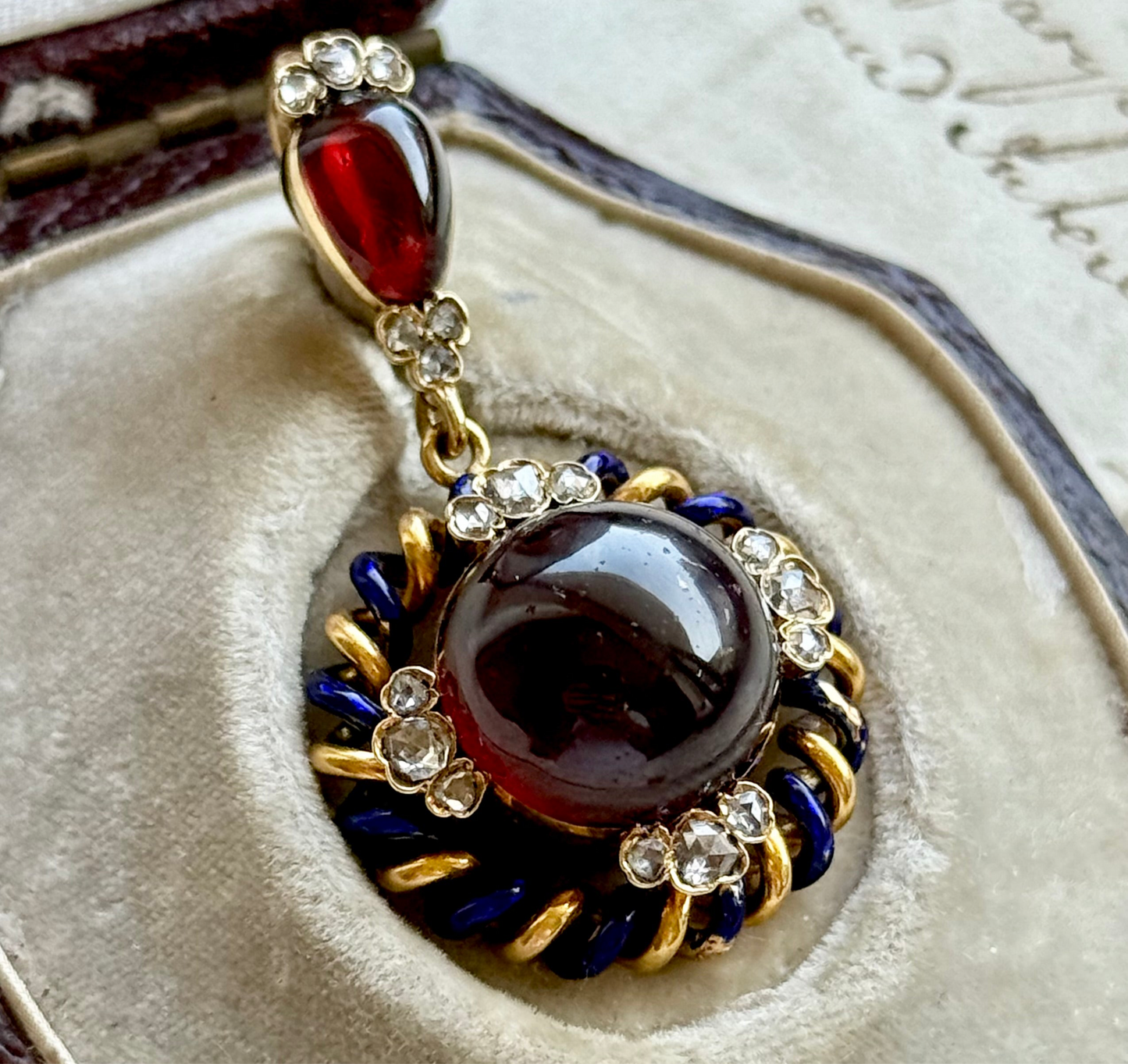 Early Victorian Garnet & Diamond Hair Locket Pendant; Circa 1840