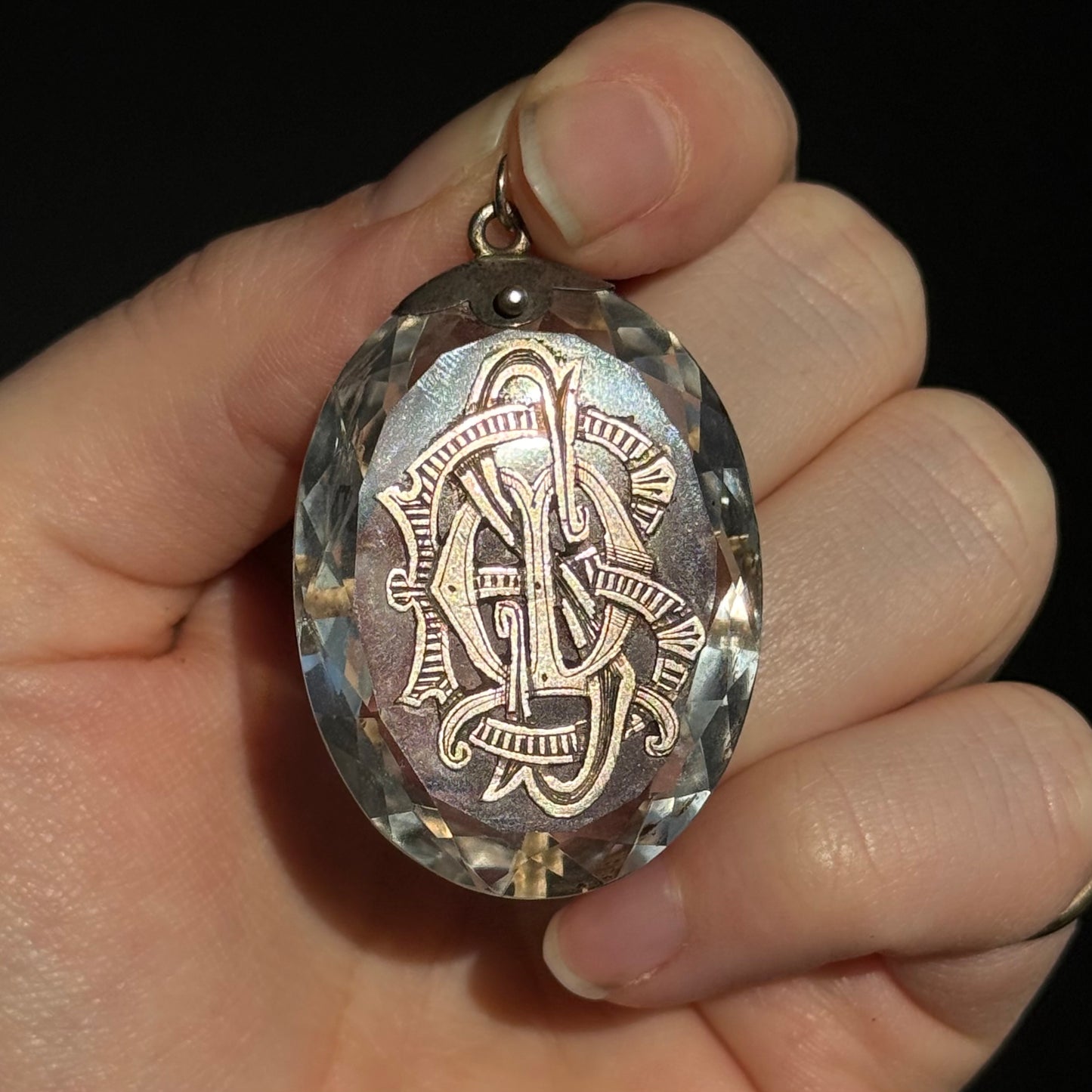 Victorian Rock Crystal & Silver Monogram Pendant; Circa 1860