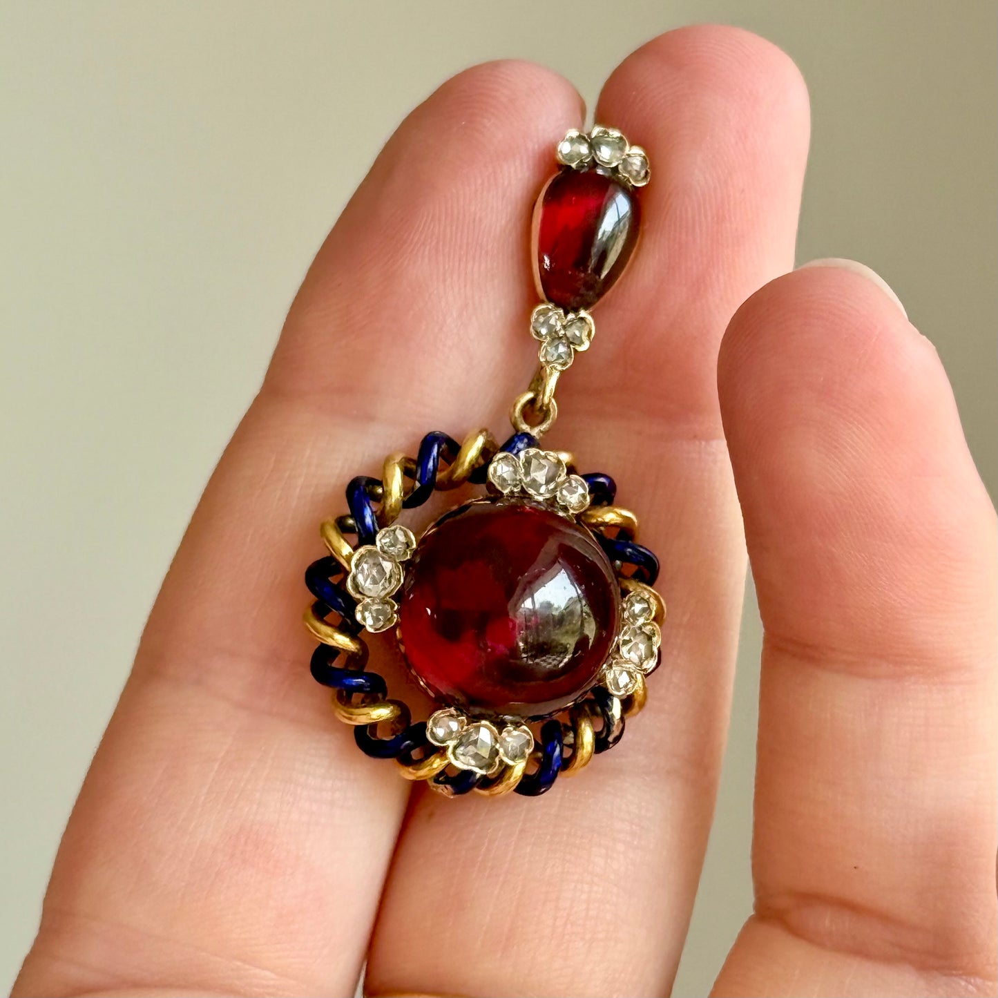 Early Victorian Garnet & Diamond Hair Locket Pendant; Circa 1840