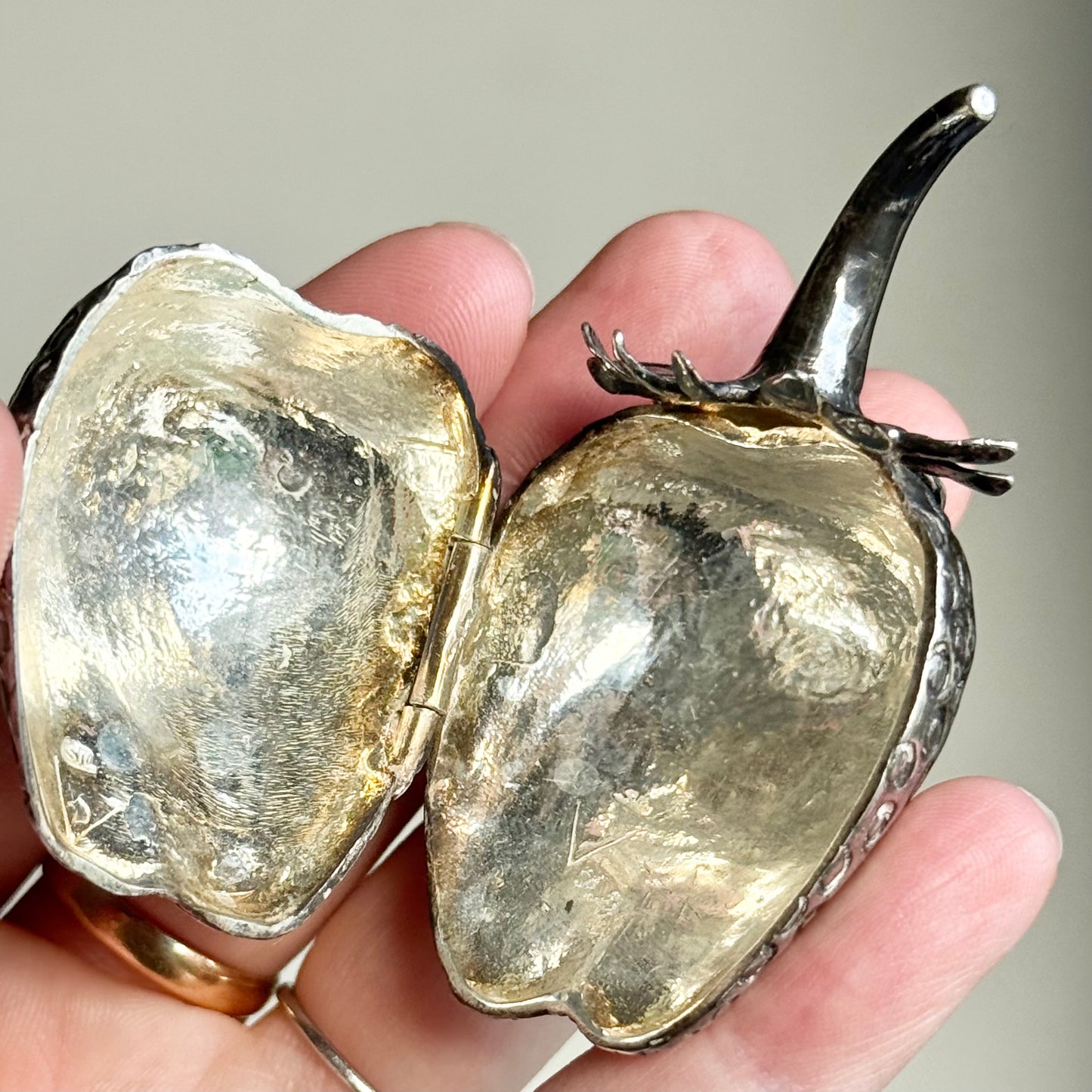 Antique Life-Size Strawberry Vesta Box in Silver
