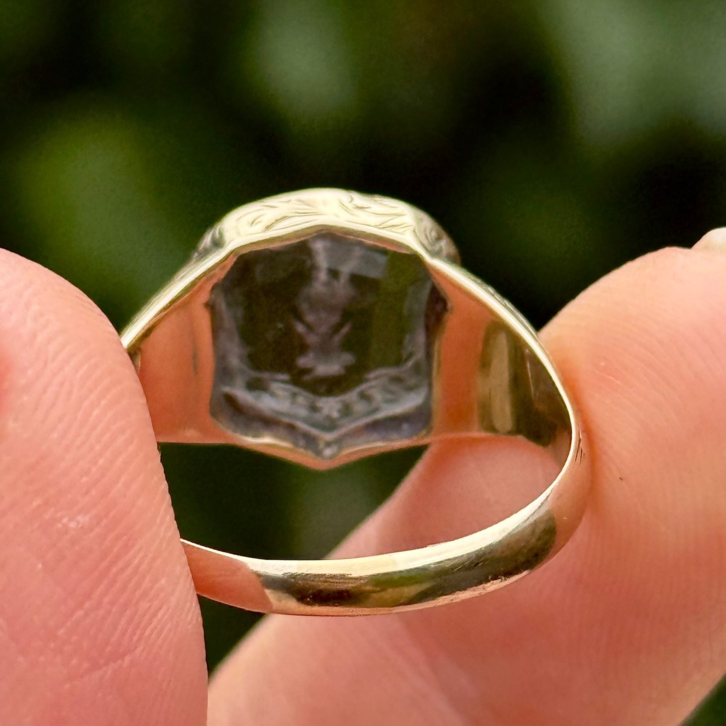 Antique Amethyst Intaglio Signet Ring in 9 Carat Gold