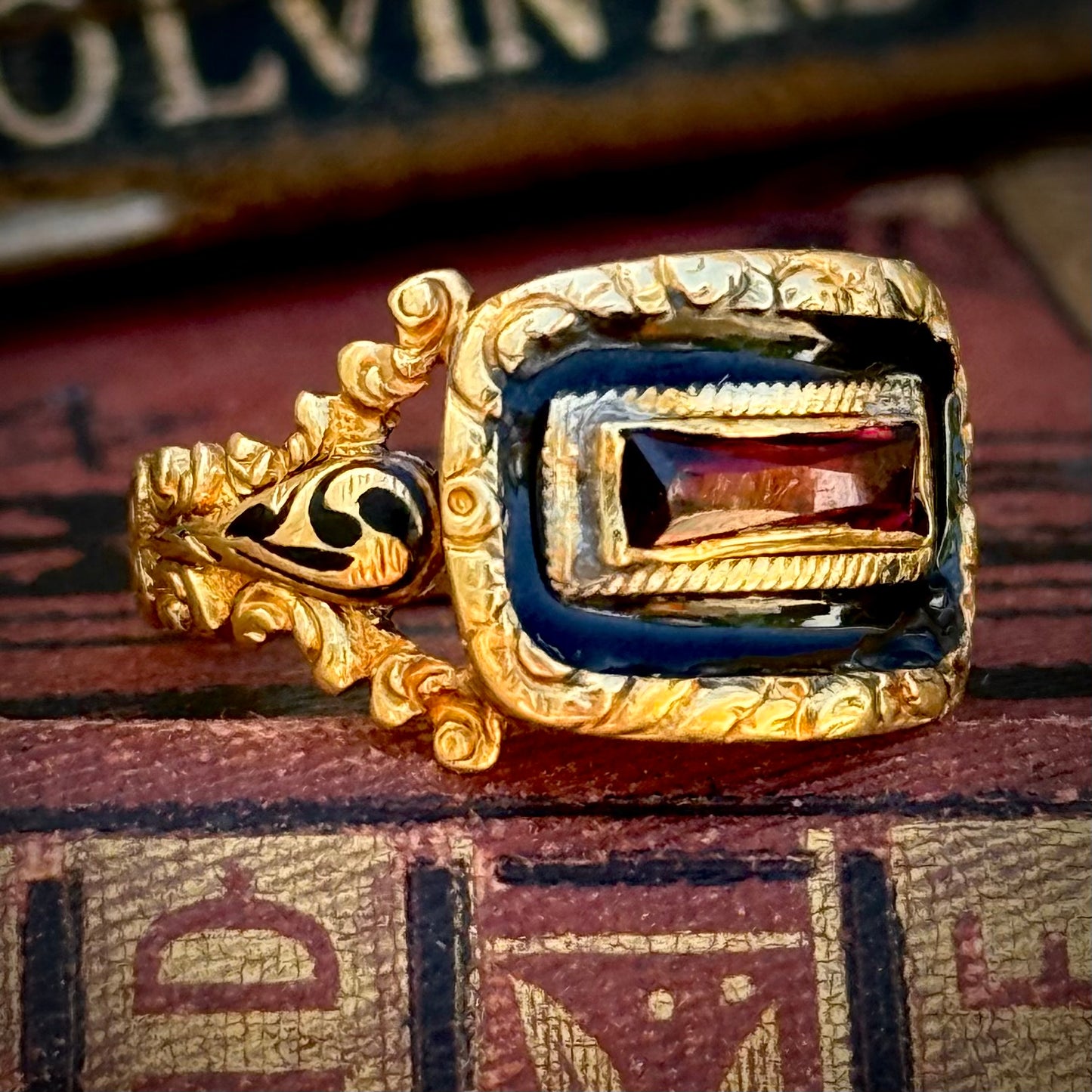 Georgian Garnet Mourning Ring; Circa 1829