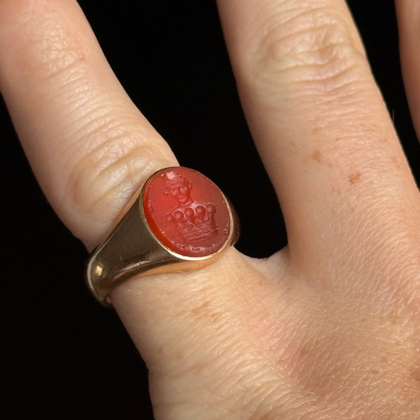 Antique Carnelian Intaglio Signet Ring; Circa 1880