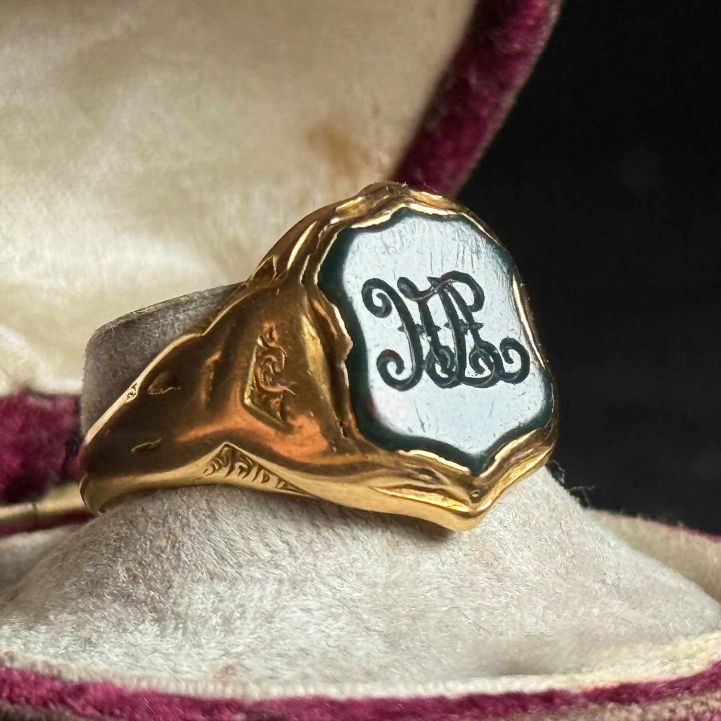 Victorian Bloodstone Intaglio Signet Ring in 18 Carat Gold; Circa 1880