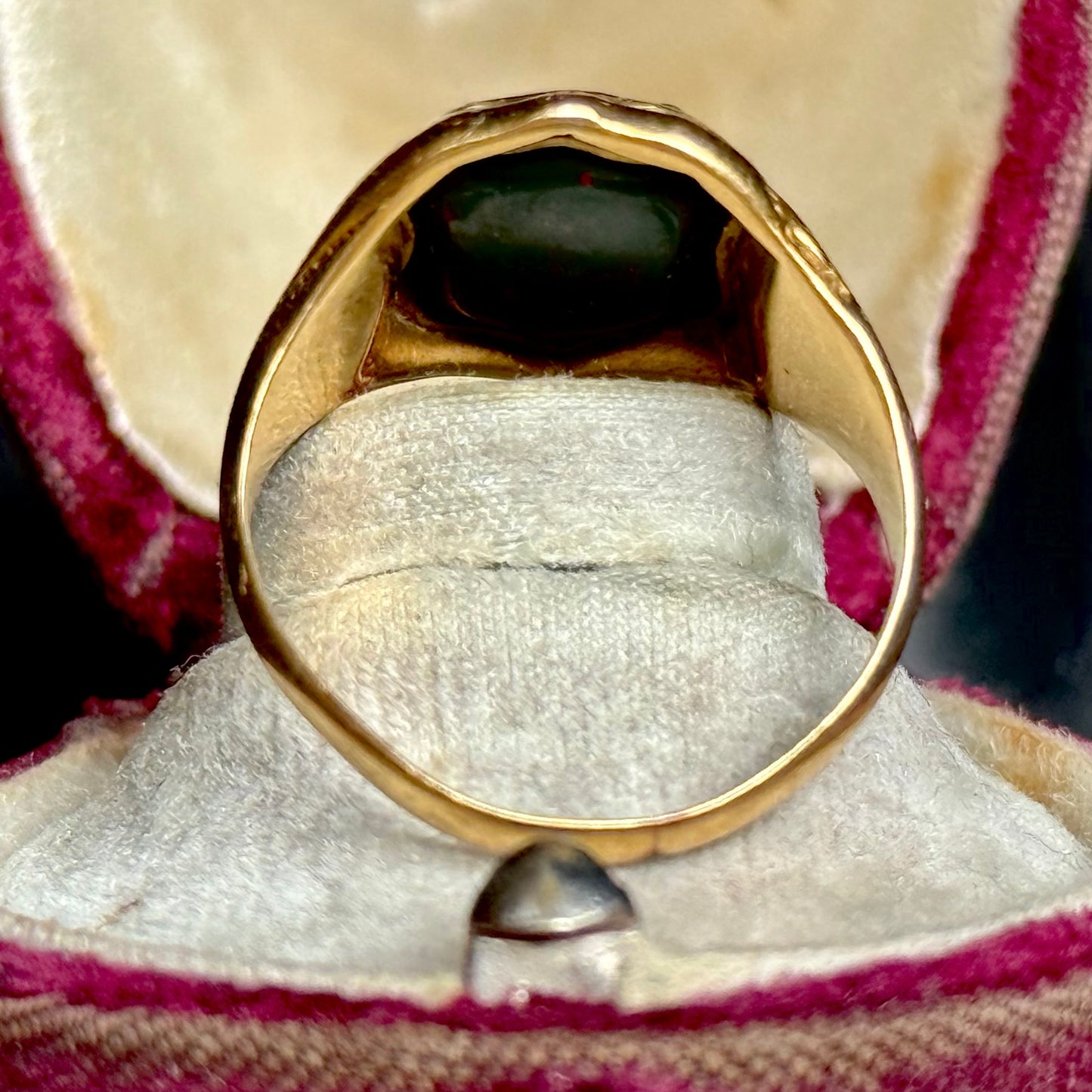 Victorian Bloodstone Intaglio Signet Ring in 18 Carat Gold; Circa 1880