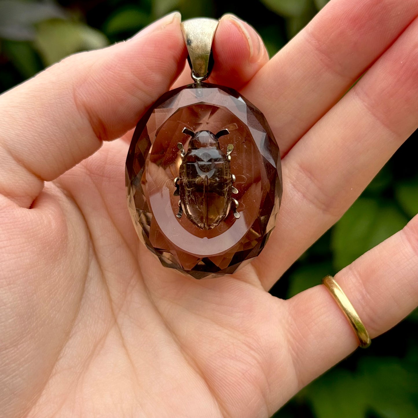 Victorian Smoky Quartz & Silver Gilt Beetle Pendant; Circa 19th Century