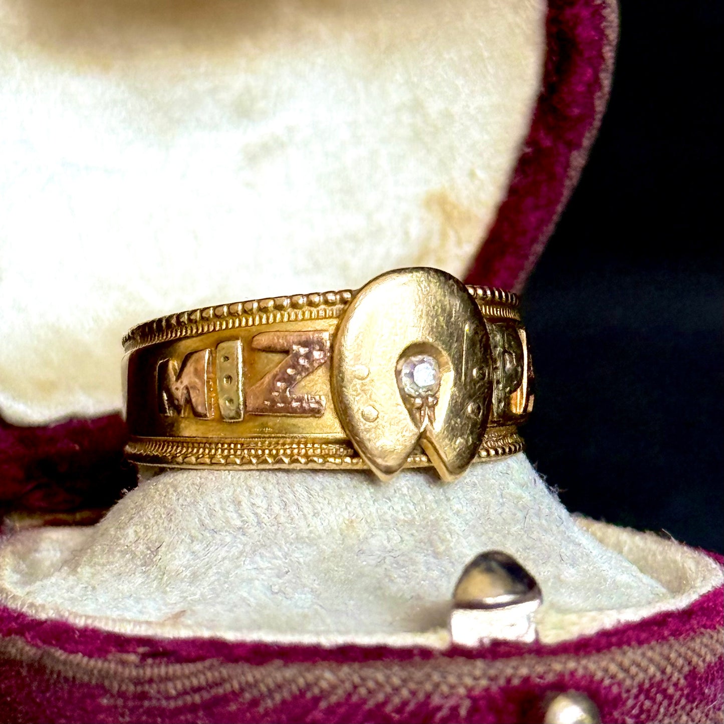 Victorian Diamond Mizpah Ring in 18 Carat Gold; Circa 1886