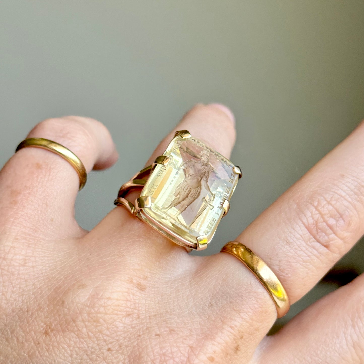 Substantial Citrine Intaglio Ring in 9 Carat Gold