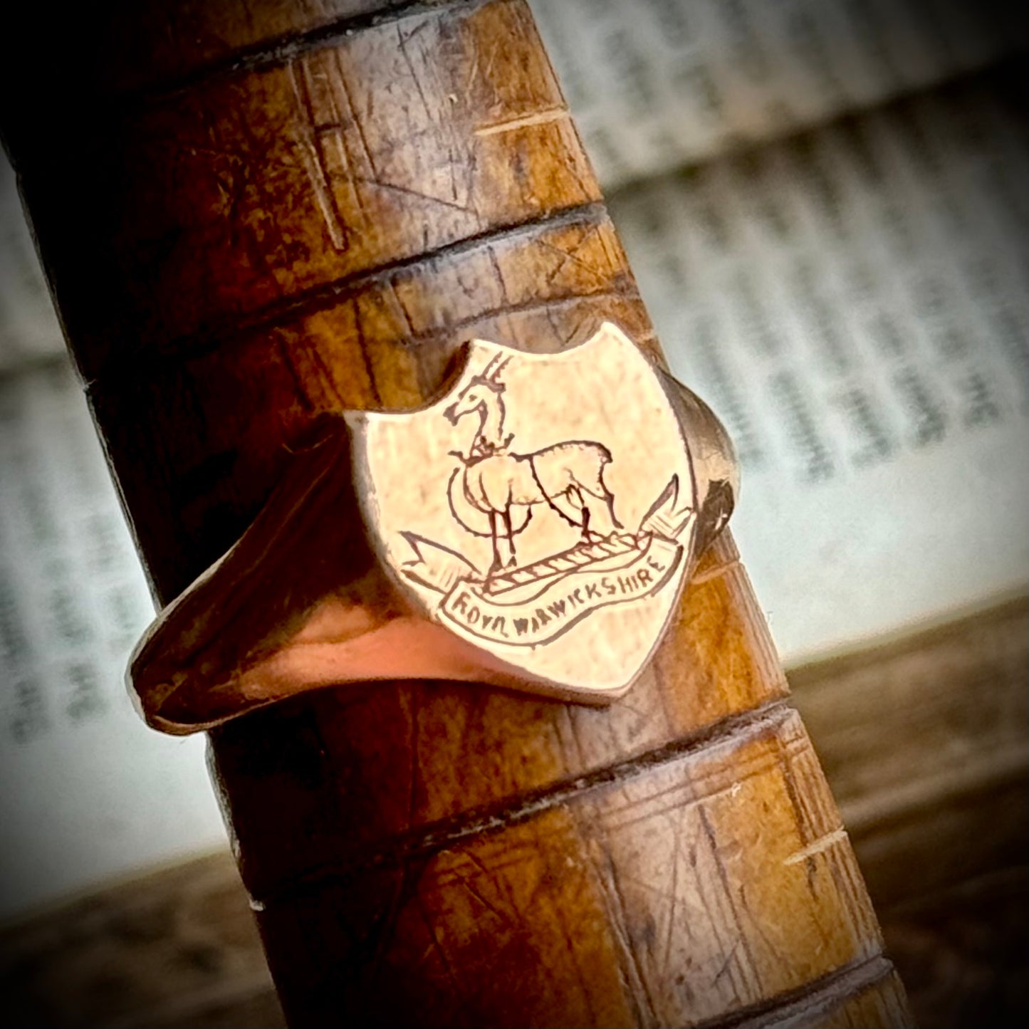 Antique Royal Warwickshire Signet Ring in 9 Carat Rose Gold; Circa 1918