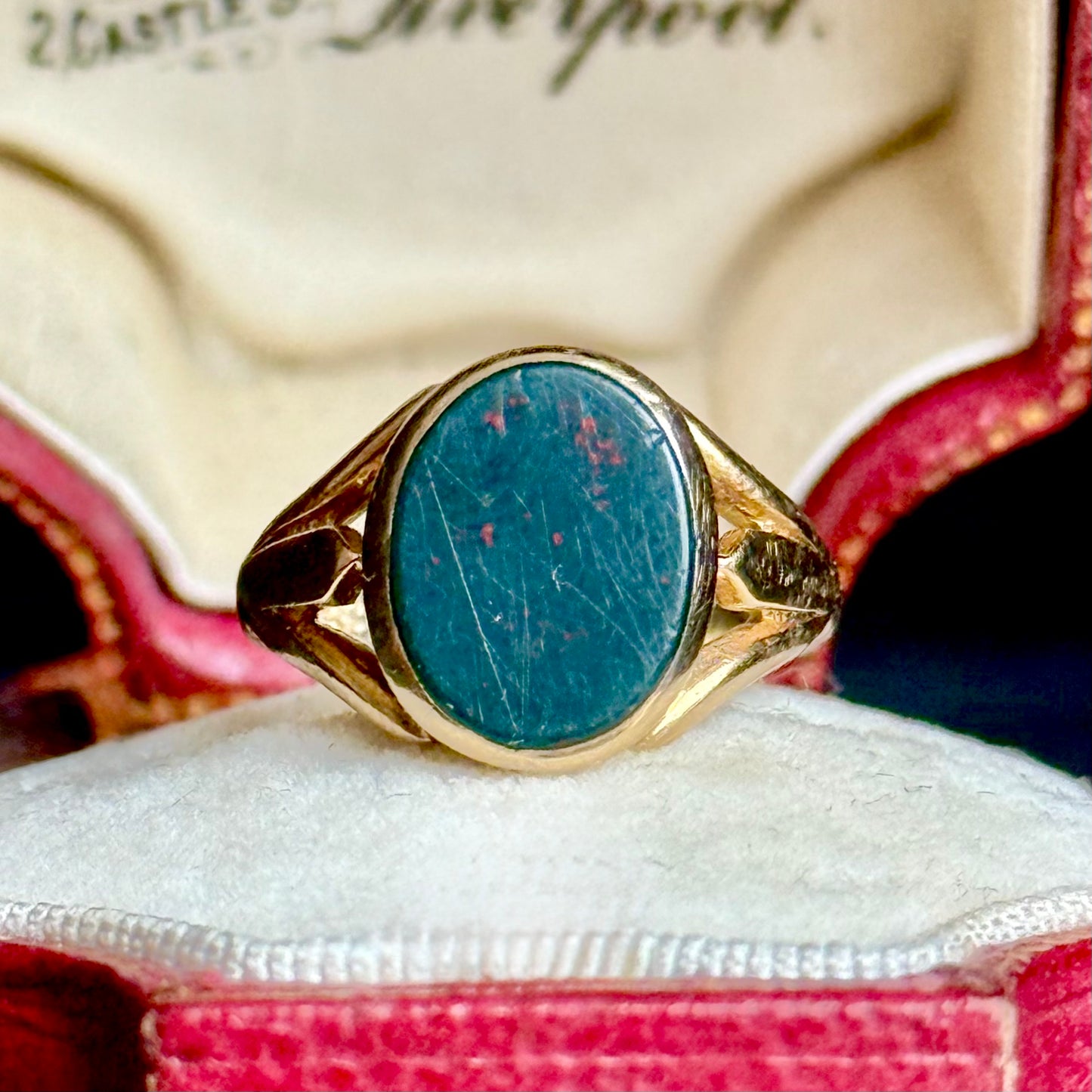 Antique Bloodstone Signet Ring in 9 Carat Gold; Circa 1910