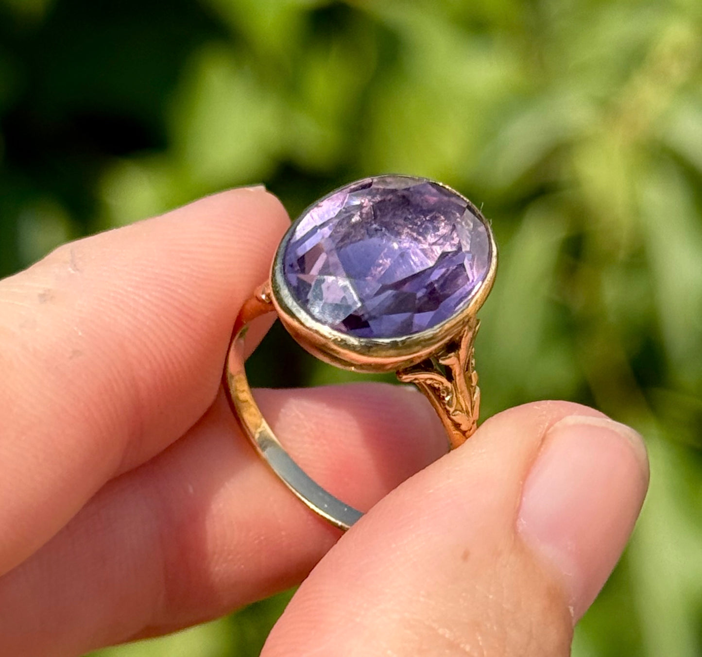 Substantial Foiled Amethyst Ring in 9 Carat Gold