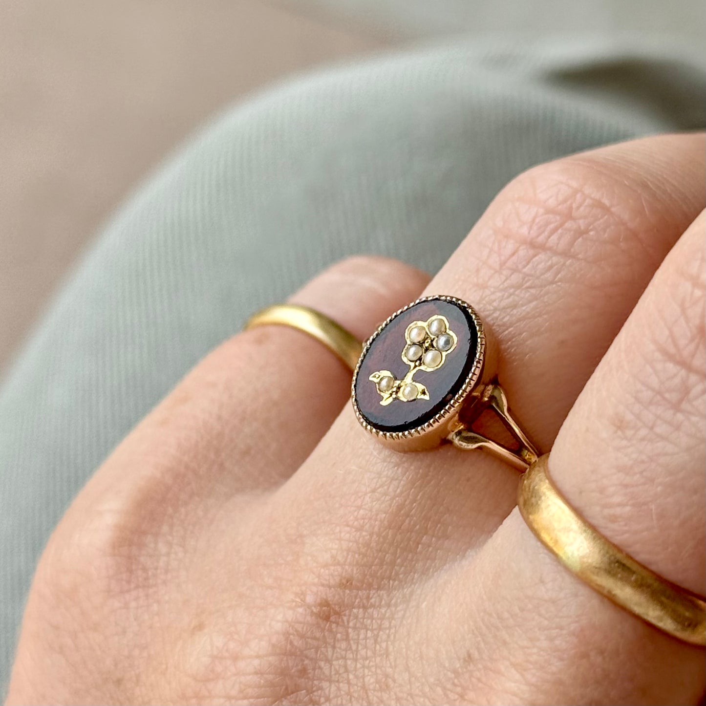 Antique Forget Me Not Intaglio Ring; Circa 1912