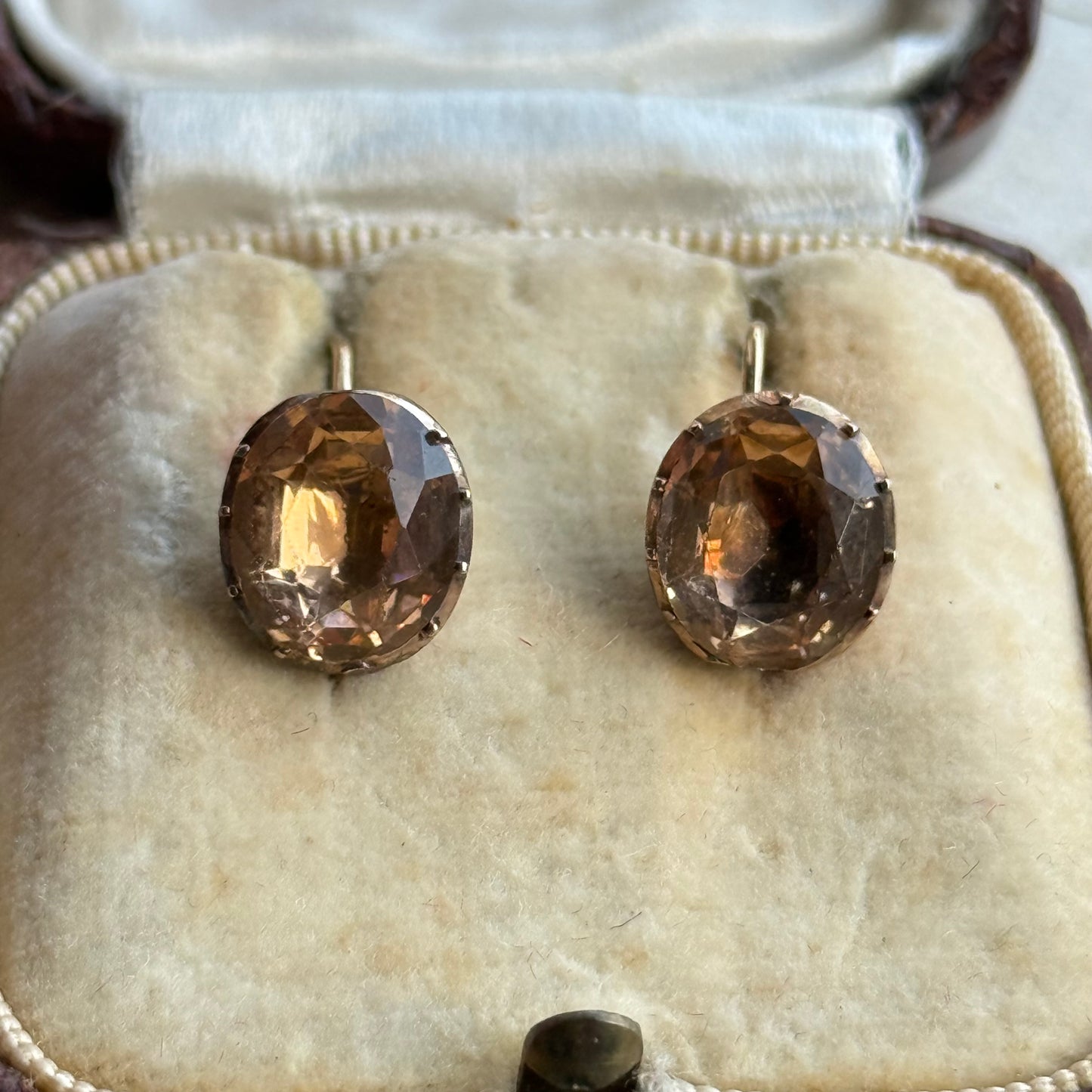 Georgian Peach Paste Drop Earrings in 9 Carat Gold