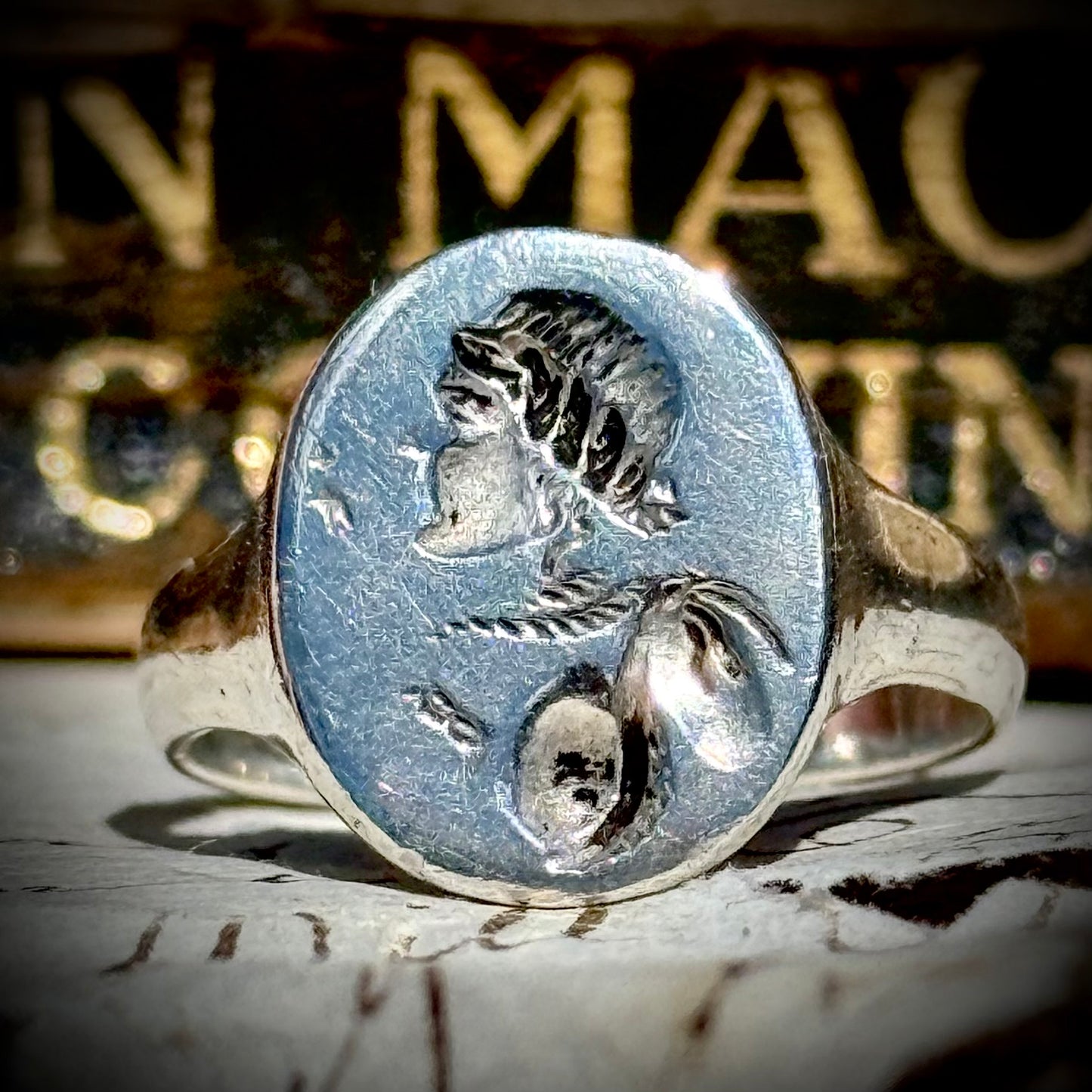 Antique Classical Figure Silver Signet Ring