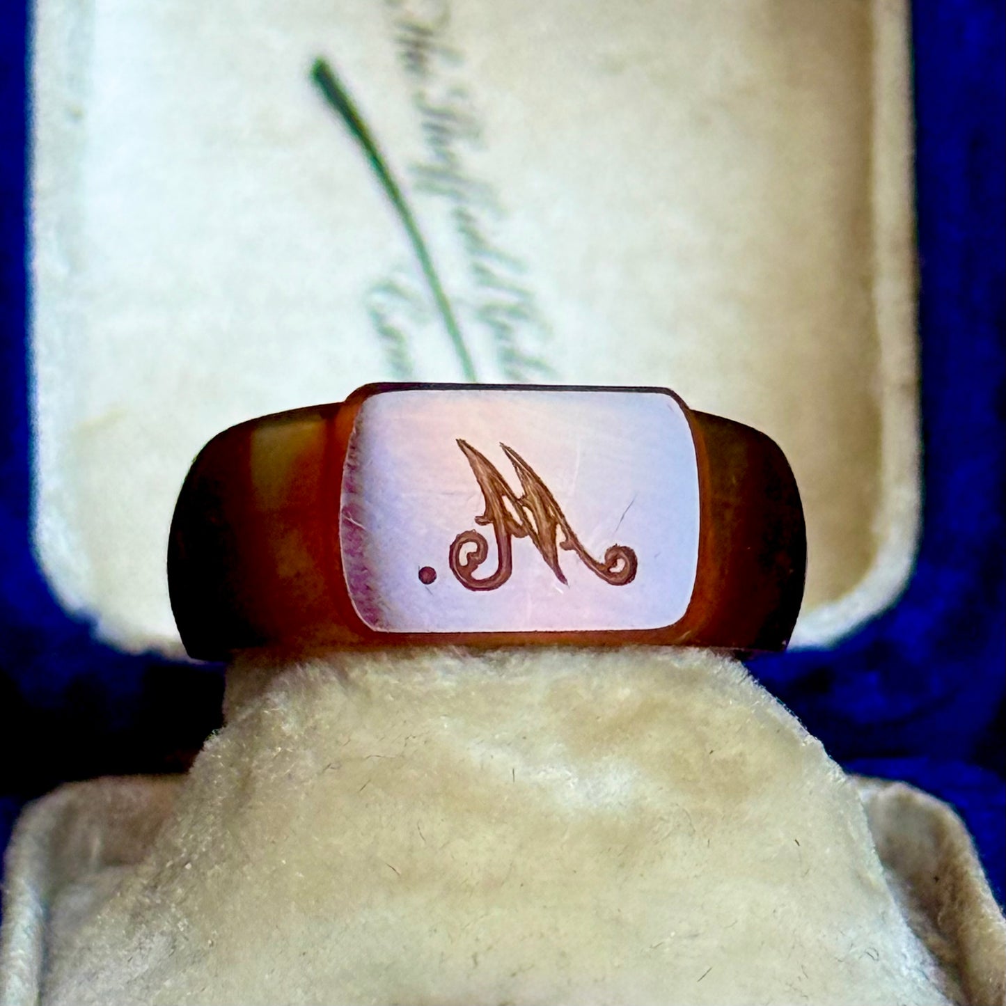 Antique Victorian Carnelian 'M' Signet Ring