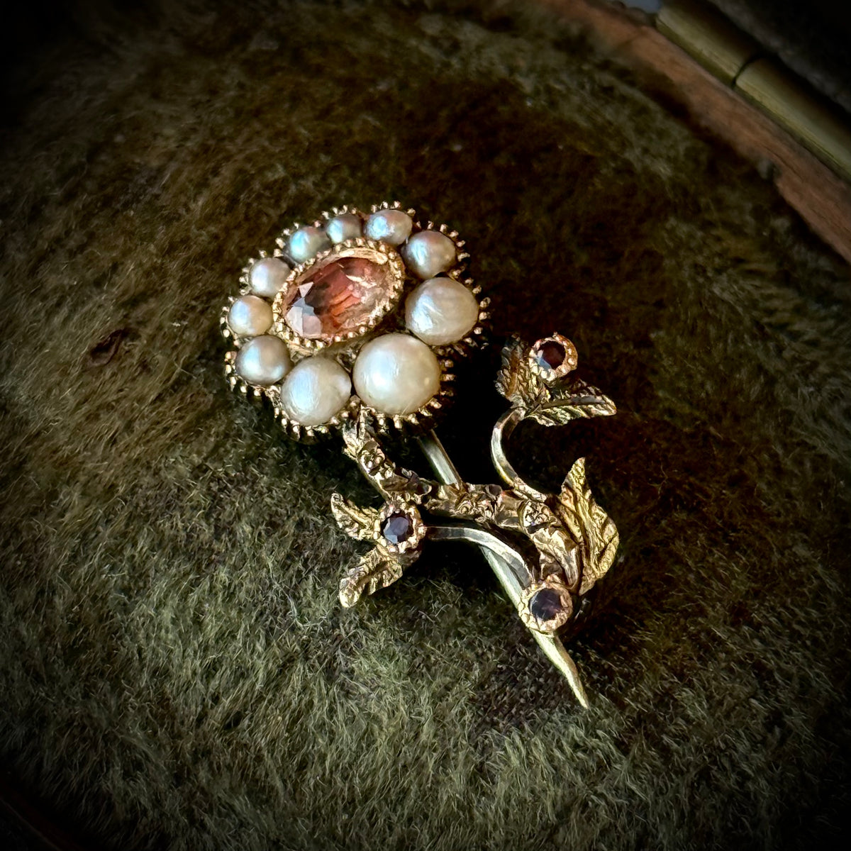 Georgian Topaz & Pearl Brooch in in 9 Carat Gold; Circa 1800