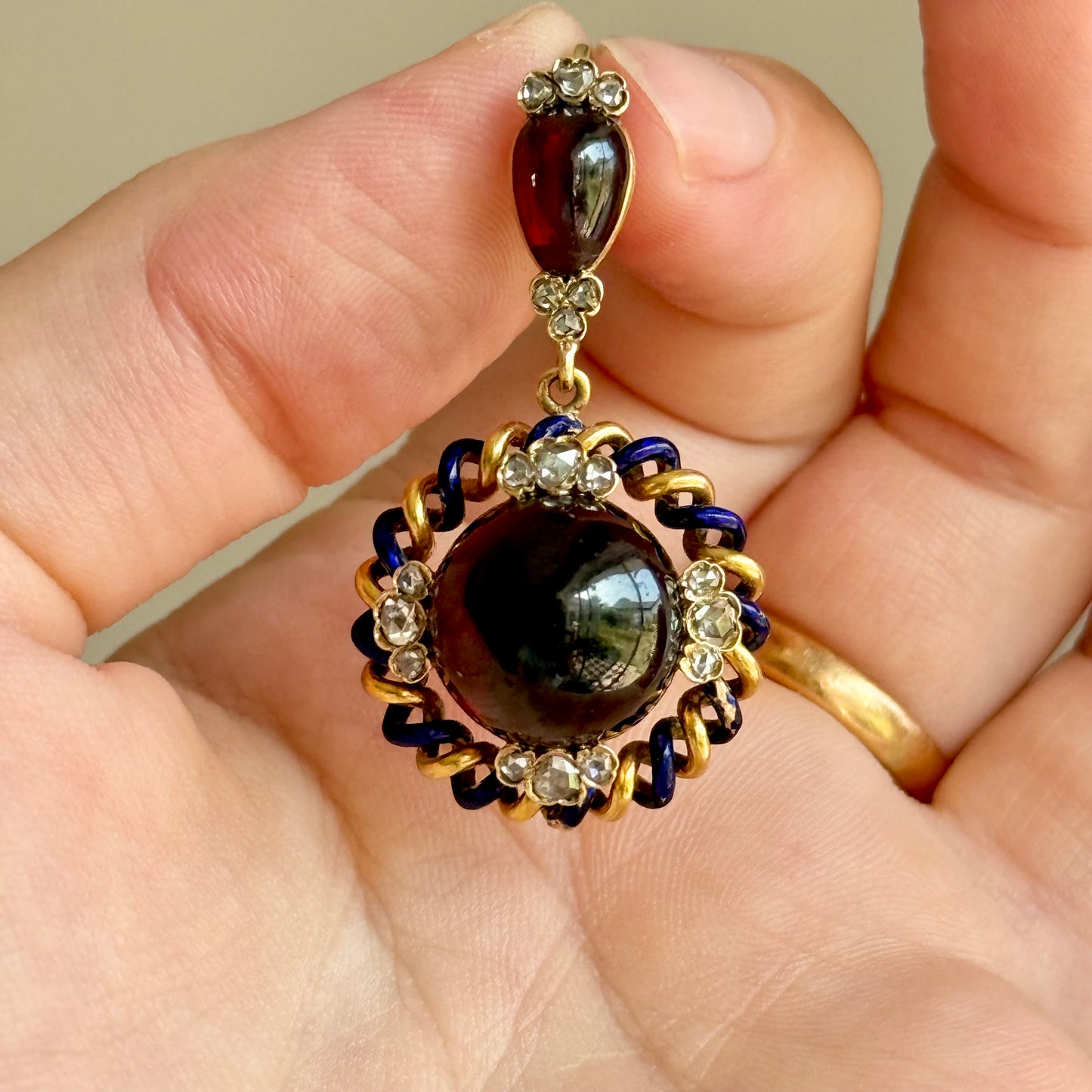 Early Victorian Garnet & Diamond Hair Locket Pendant; Circa 1840