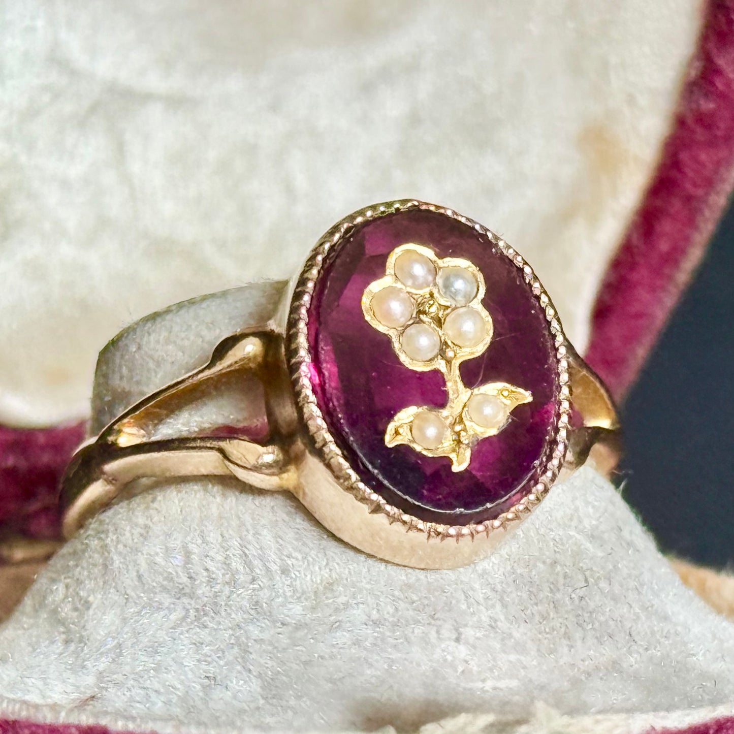 Antique Forget Me Not Intaglio Ring; Circa 1912