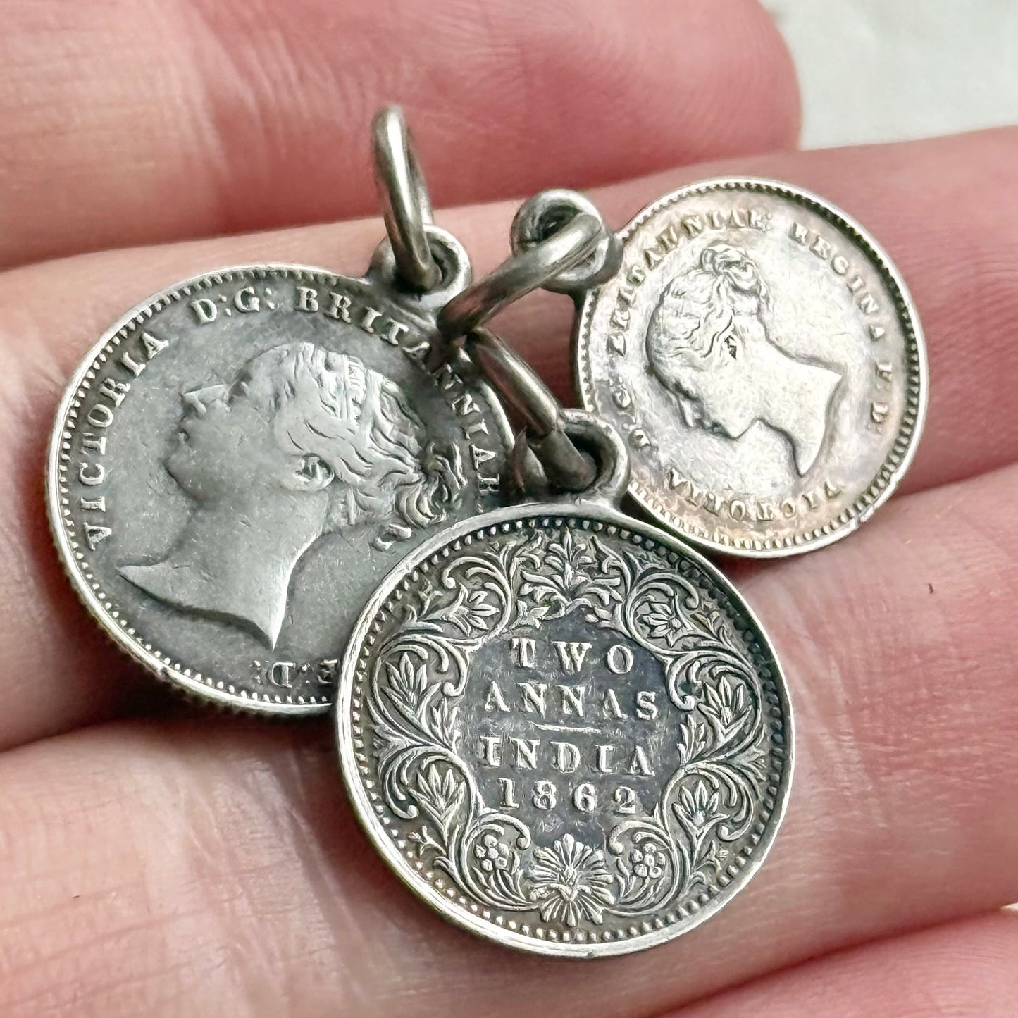 Antique Victorian Love Token Trio Pendants; Circa 1842