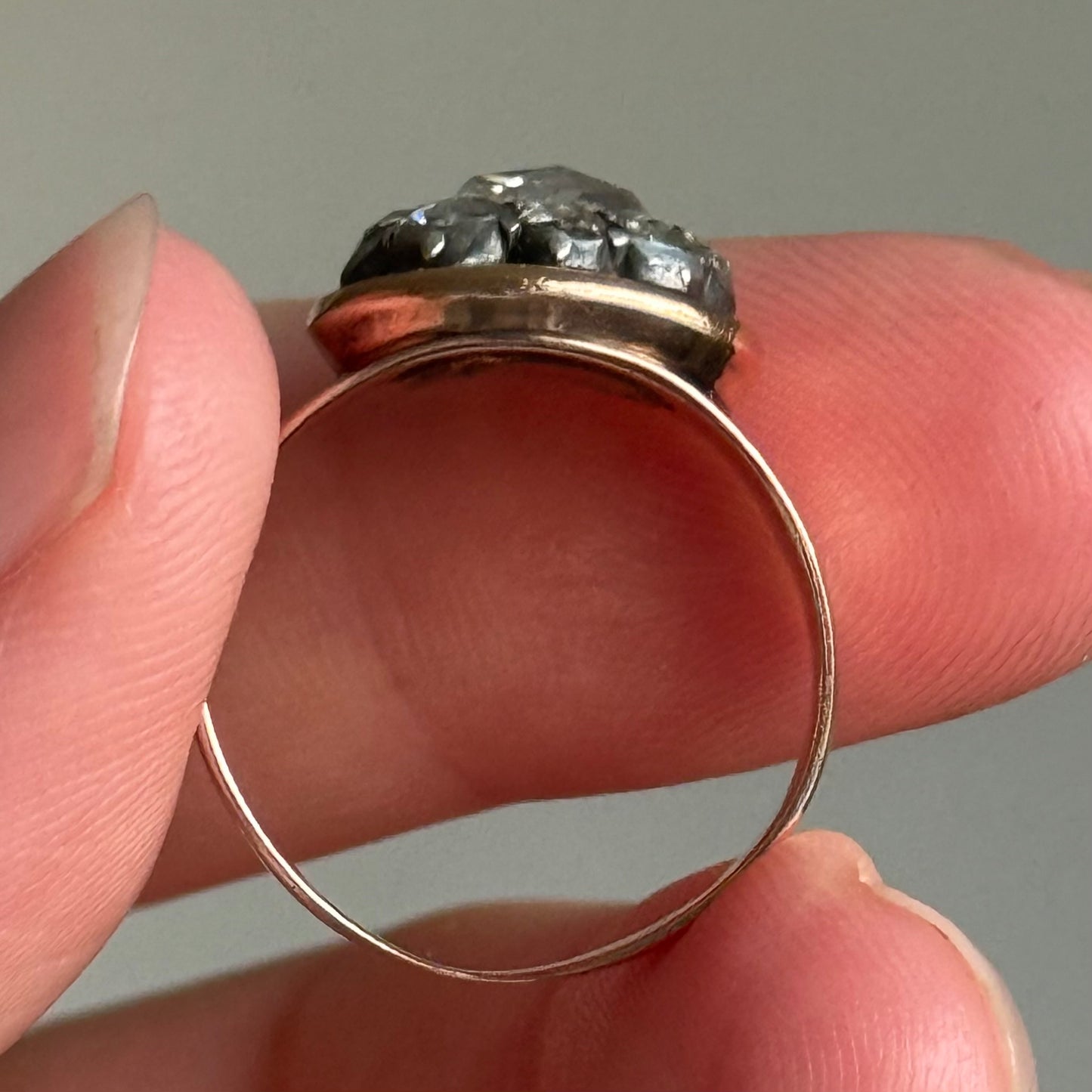 Georgian Rose Cut Diamond & Enamel Cluster Ring, Circa 1830