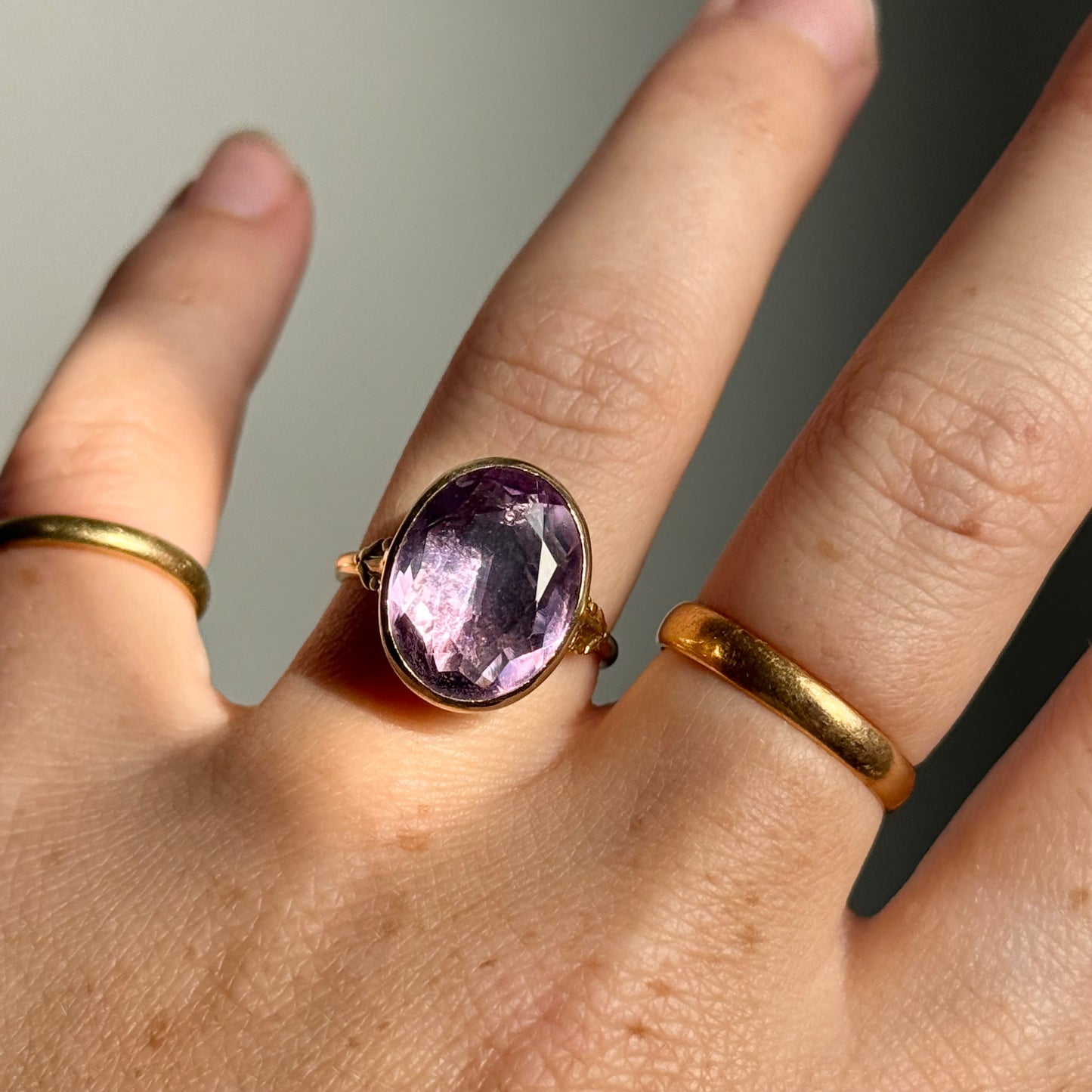 Substantial Foiled Amethyst Ring in 9 Carat Gold