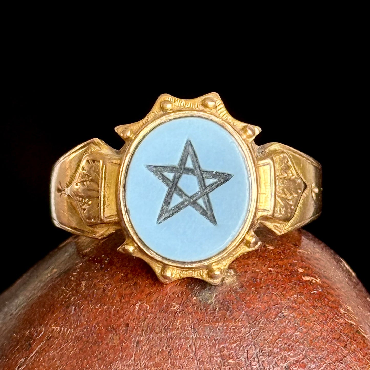 Antique Victorian Sardonyx Ring in 15 Carat Gold; Circa 1867