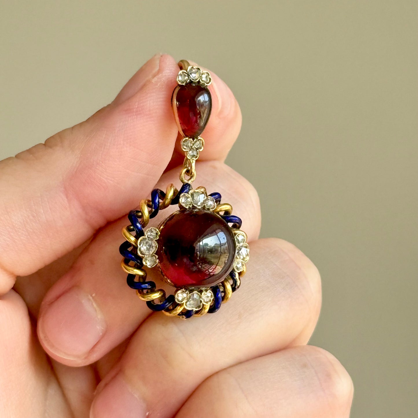 Early Victorian Garnet & Diamond Hair Locket Pendant; Circa 1840