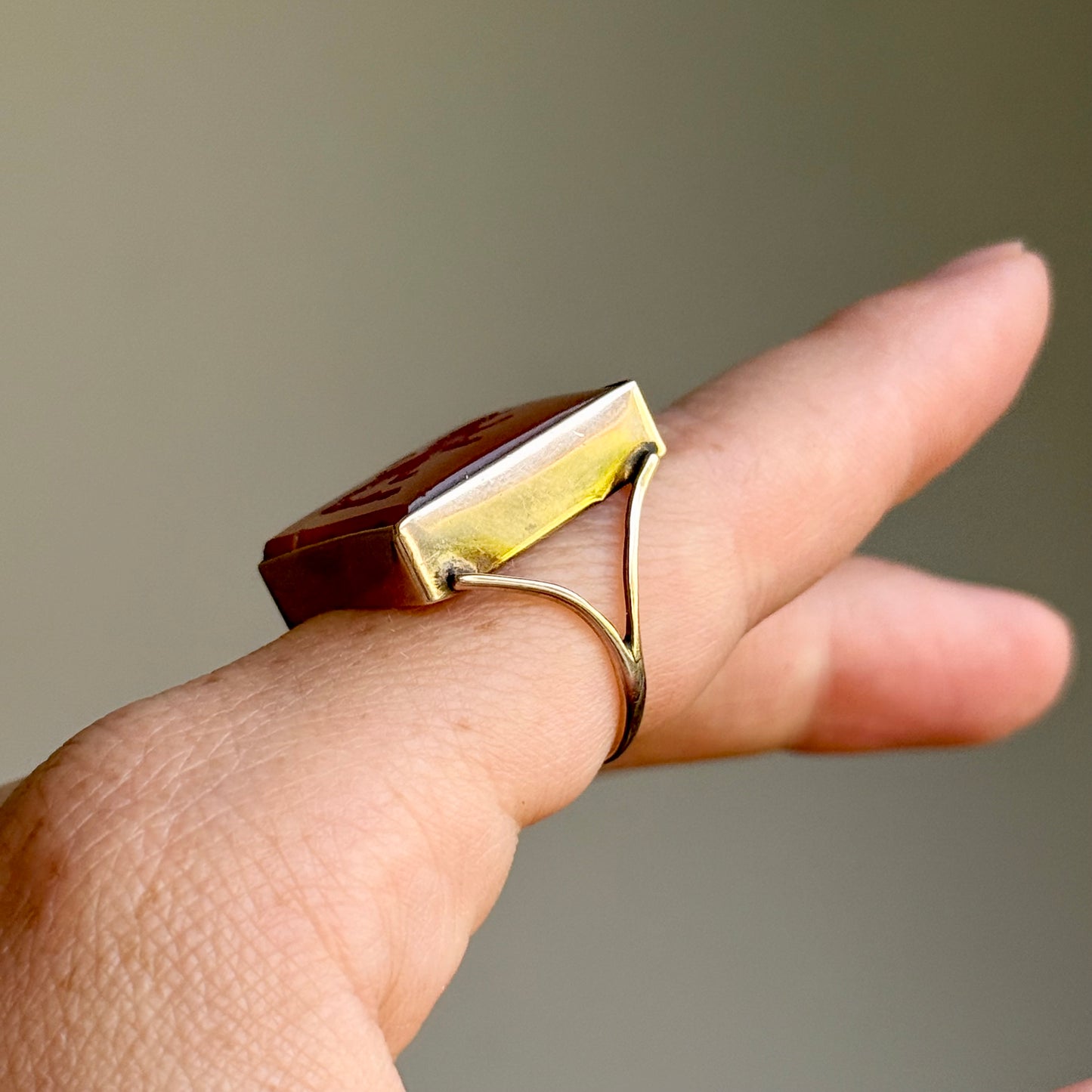 Substantial Antique Carnelian Intaglio Ring in 9 Carat Gold