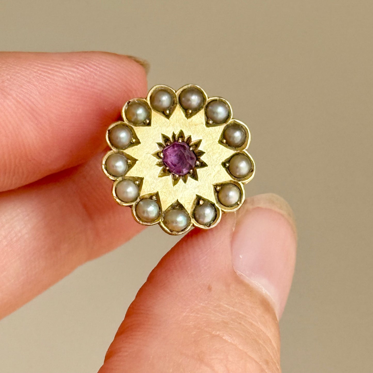 Antique Ruby & Pearl Ring in 9 Carat Gold; Circa 1900