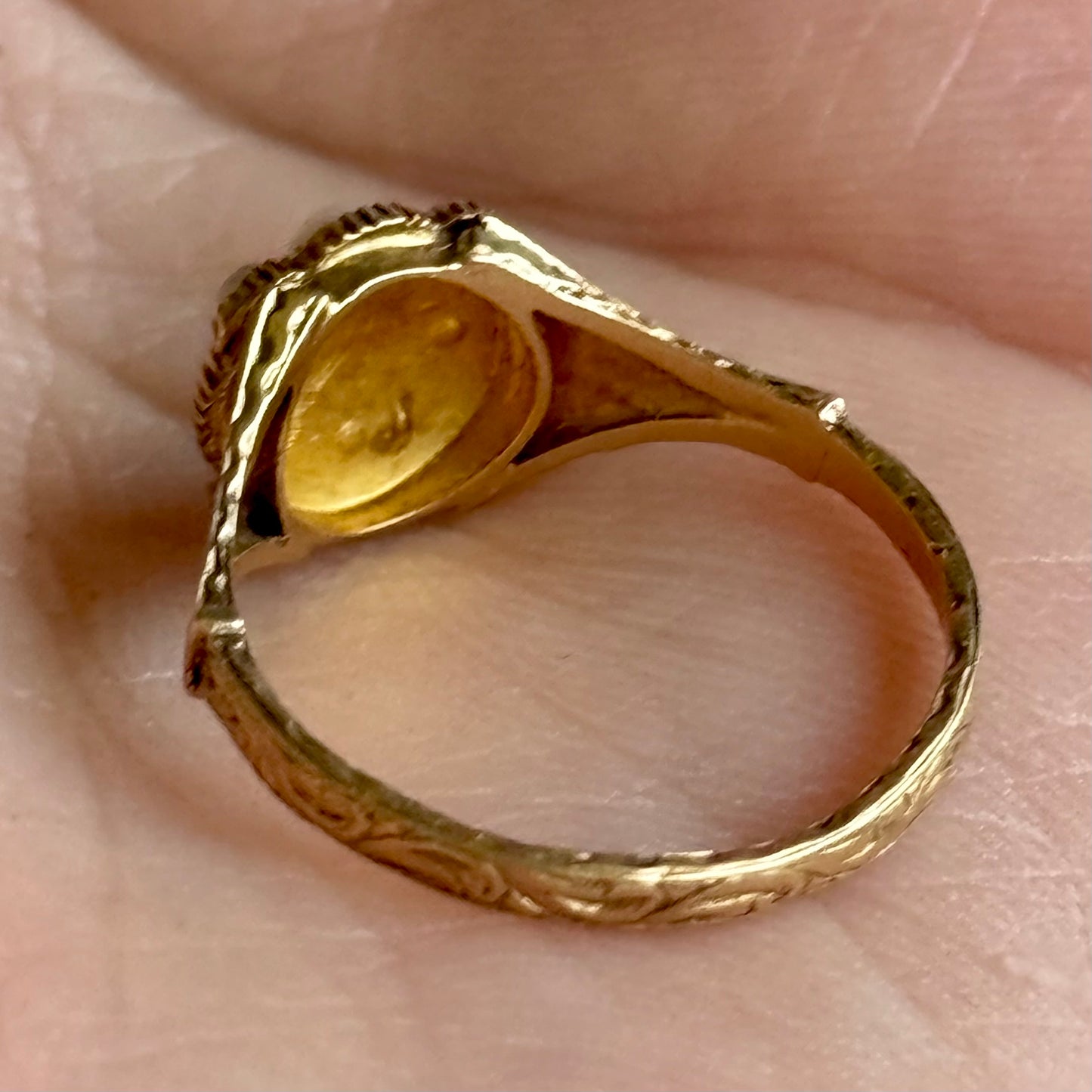 Georgian Emerald & Pearl Floral Ring in 18 Carat Gold