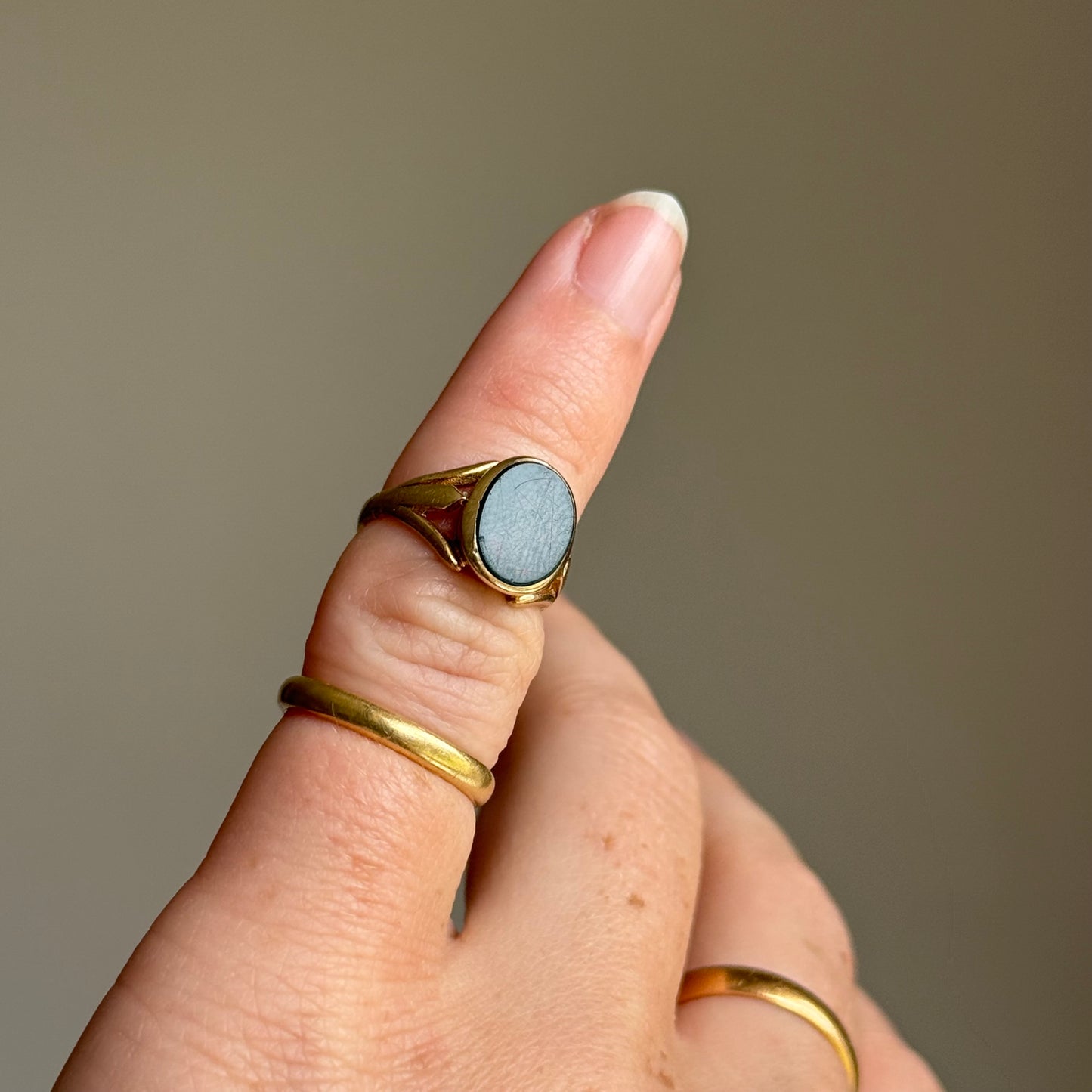 Antique Bloodstone Signet Ring in 9 Carat Gold; Circa 1910