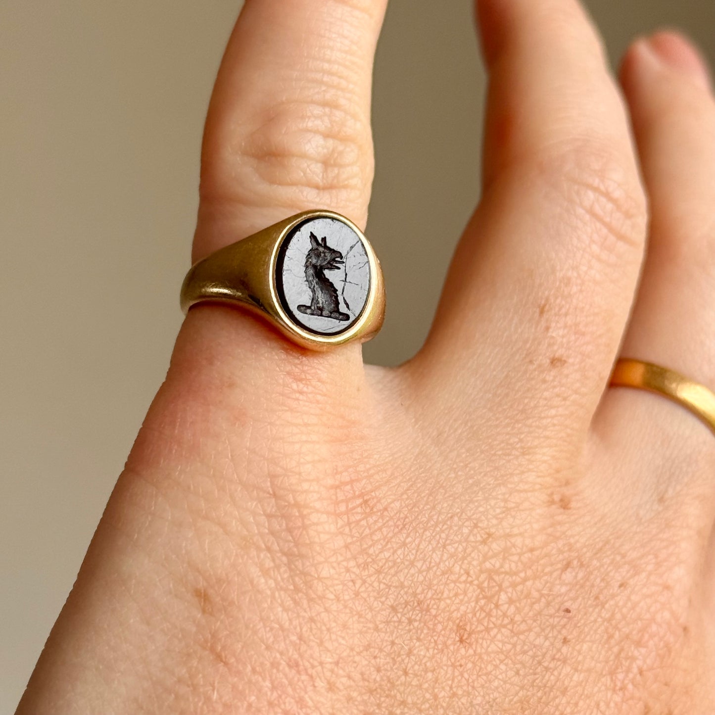 Vintage Carnelian Griffin Signet Ring (AF) ; Circa 1958