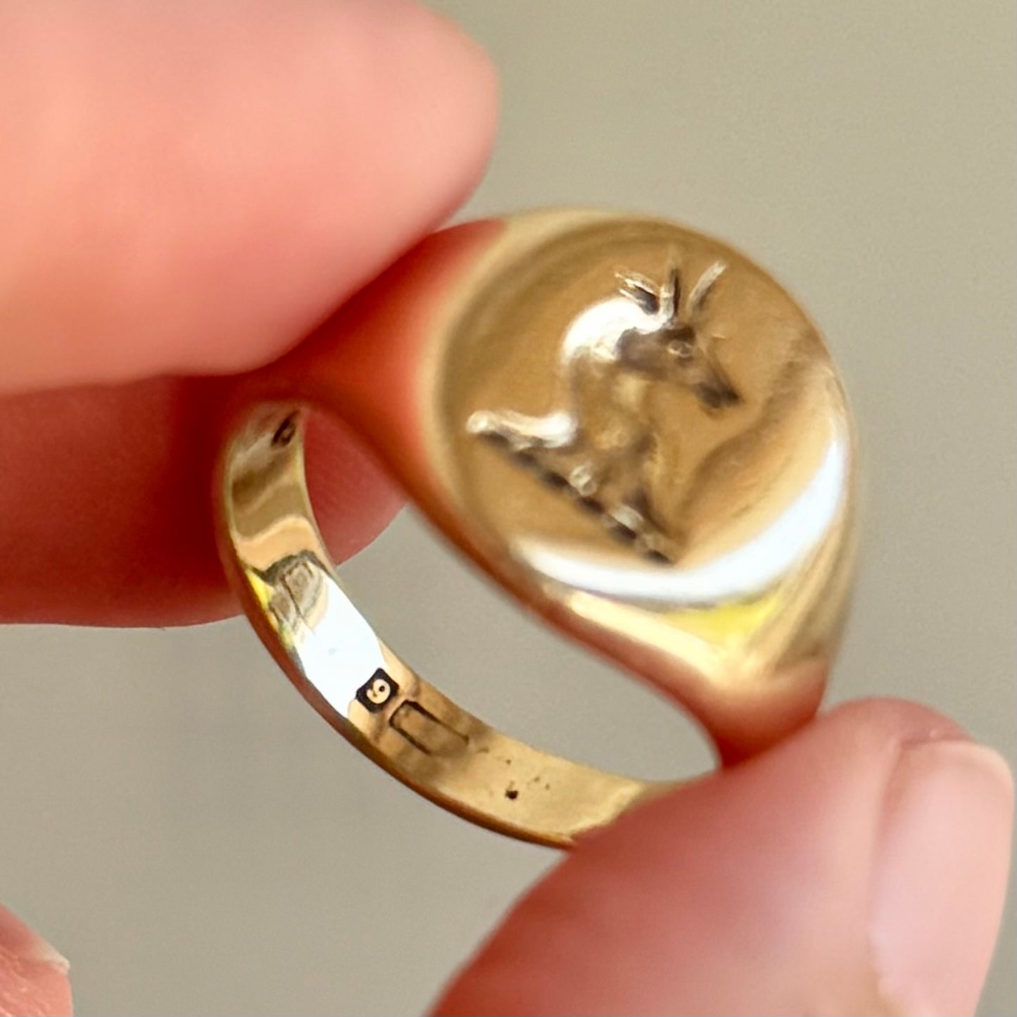Antique Heraldic Signet Ring in 9 Carat Gold; Circa 1900