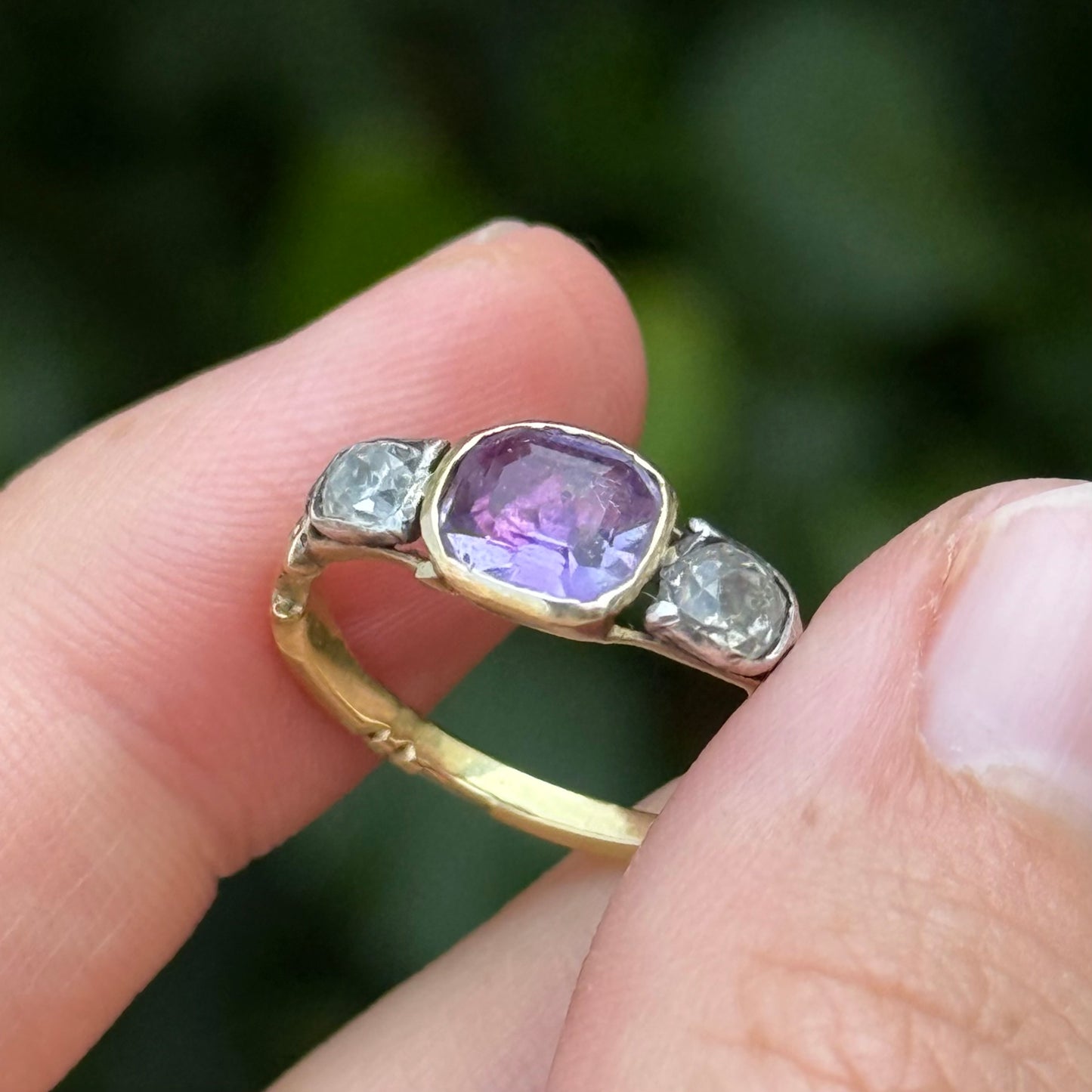 Georgian Diamond & Amethyst Mourning Ring; Circa 1767