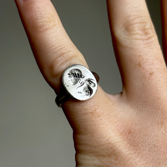 Antique Classical Figure Silver Signet Ring