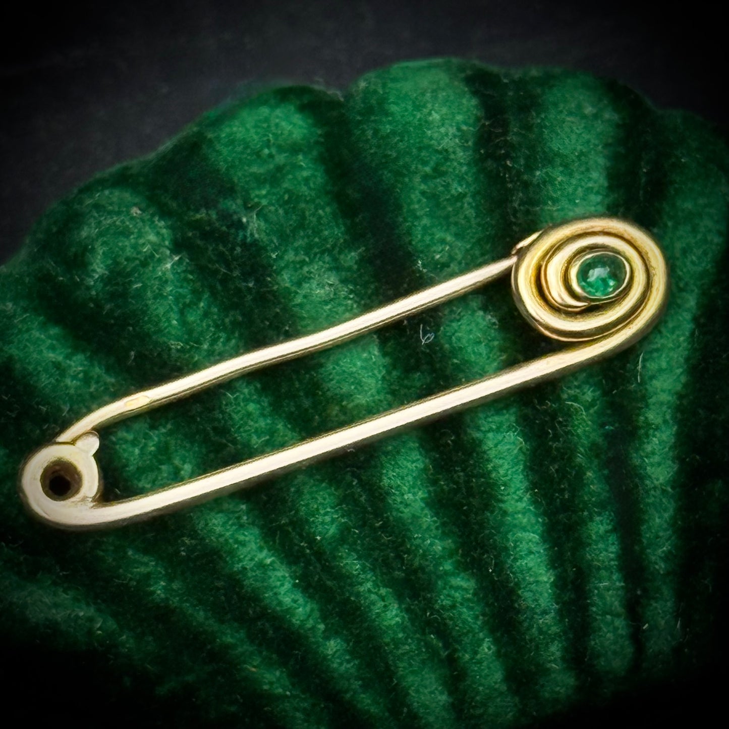 Antique Gold & Emerald Safety Pin; Circa 1900