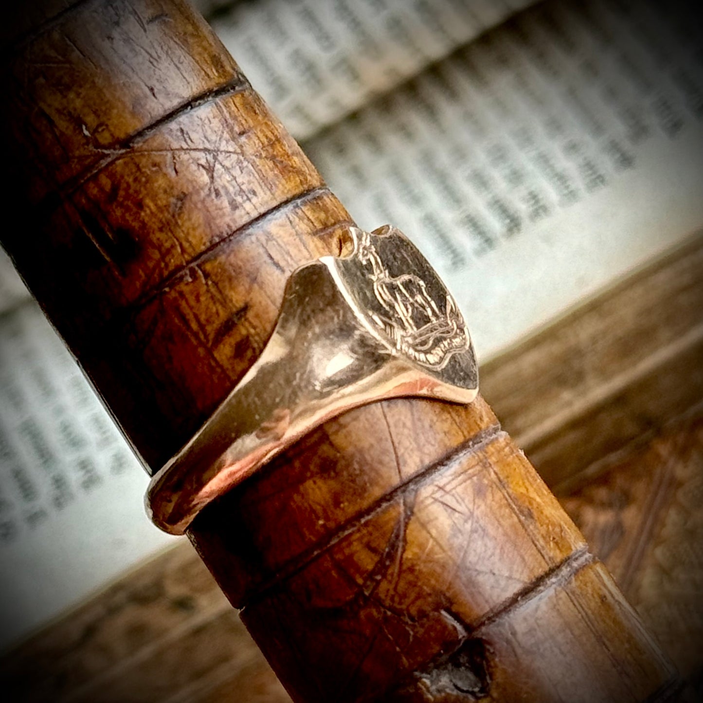 Antique Royal Warwickshire Signet Ring in 9 Carat Rose Gold; Circa 1918