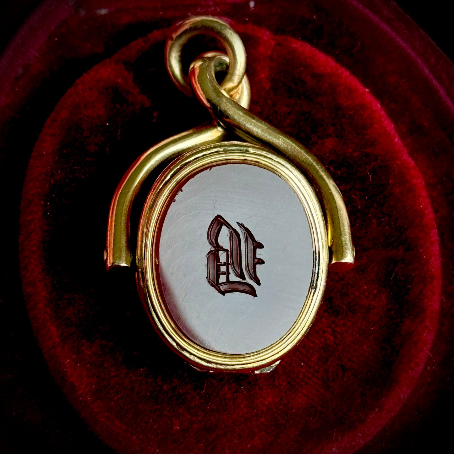 Antique Monogram 'B' Agate Locket Swivel Fob