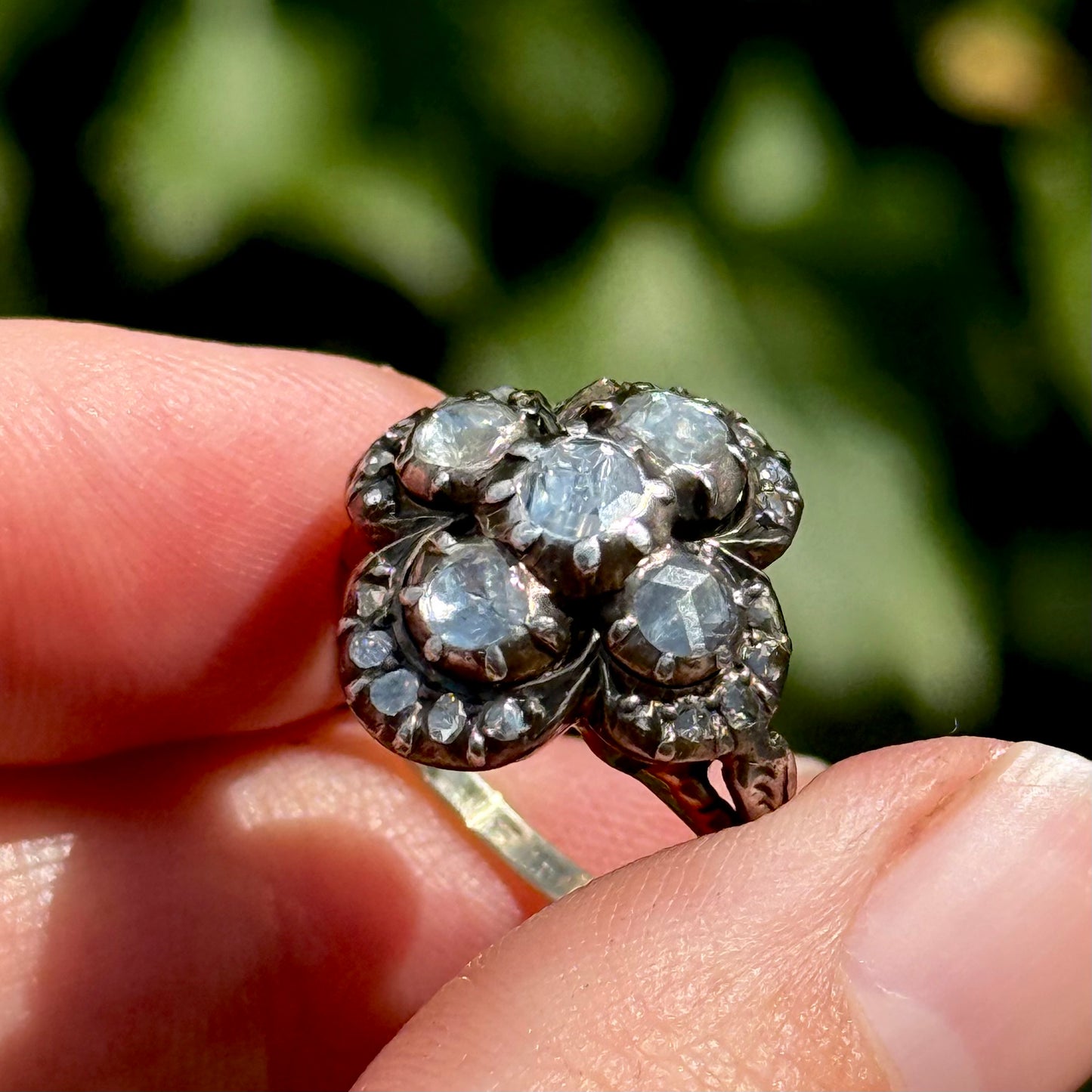 Antique Quatrefoil Rose Cut Diamond Ring; Circa 1900