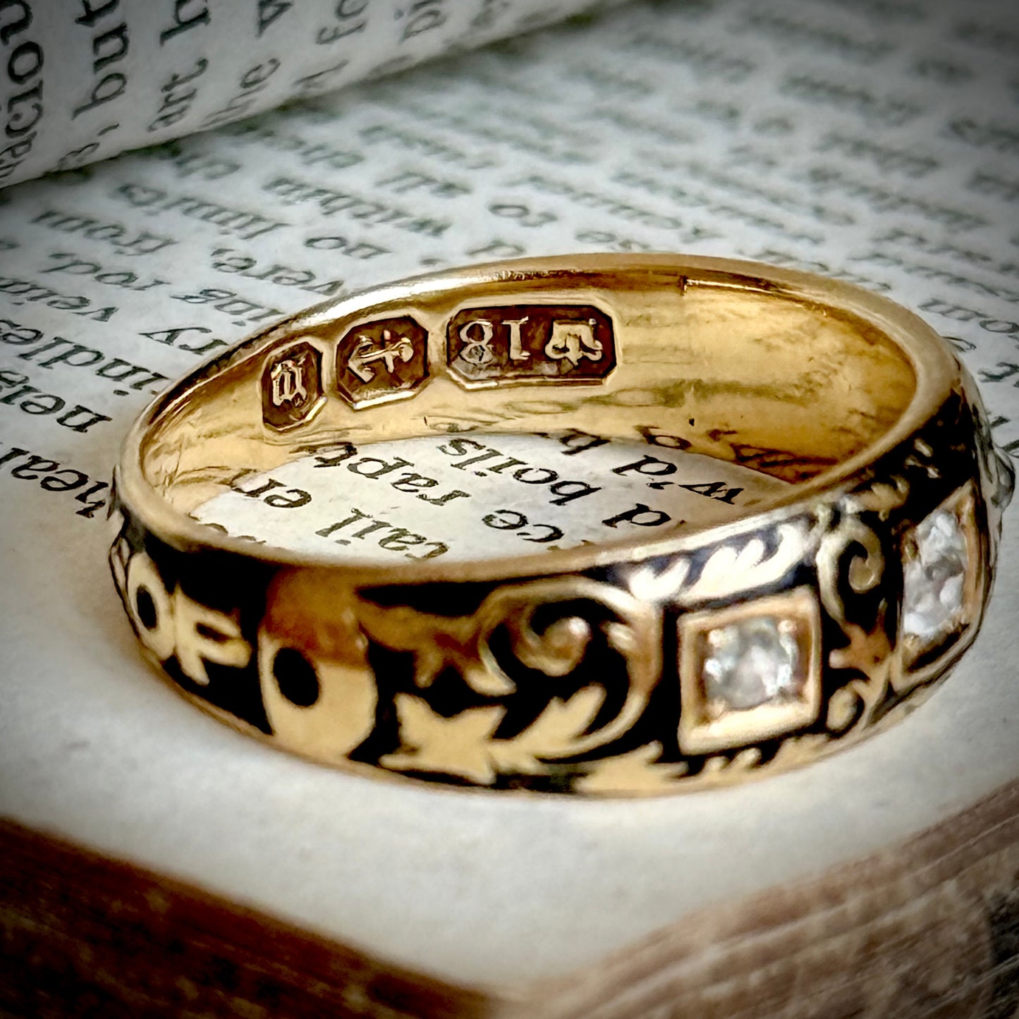 Victorian Enamel & Diamond Ring in 18 Carat Gold; Circa 1896