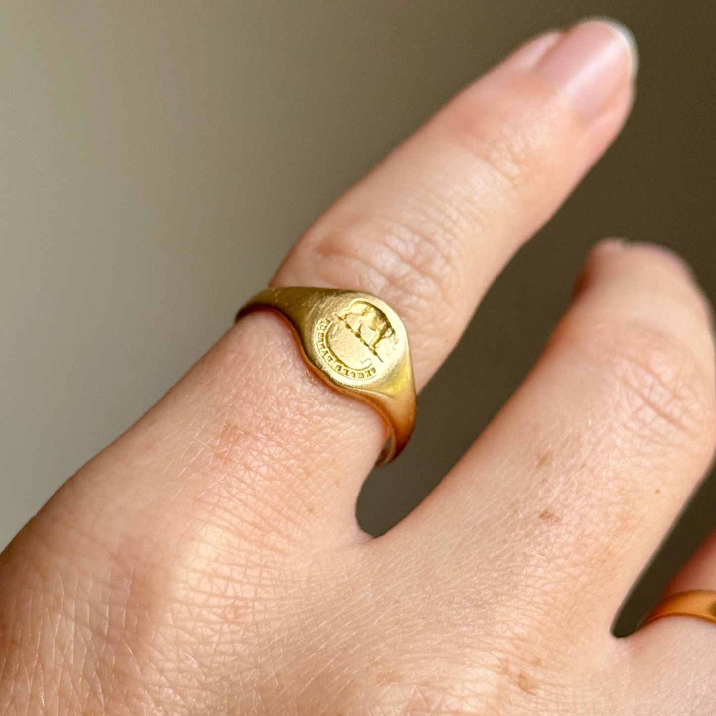 Victorian Elephant SEMPER PARITUS Signet ring in 18 Carat Gold