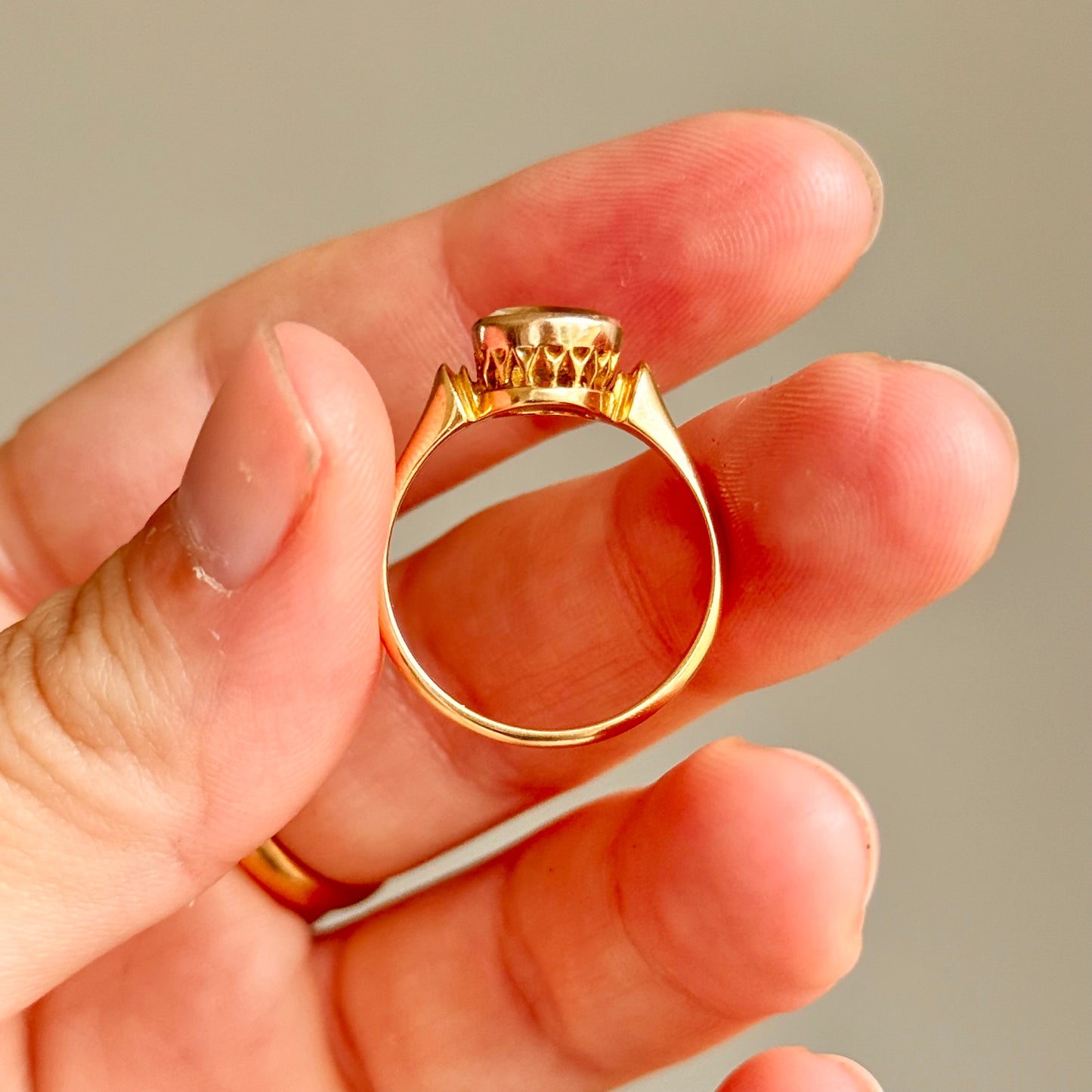 Edwardian Citrine Ship Intaglio Ring in 18 Carat Gold; Circa 1907
