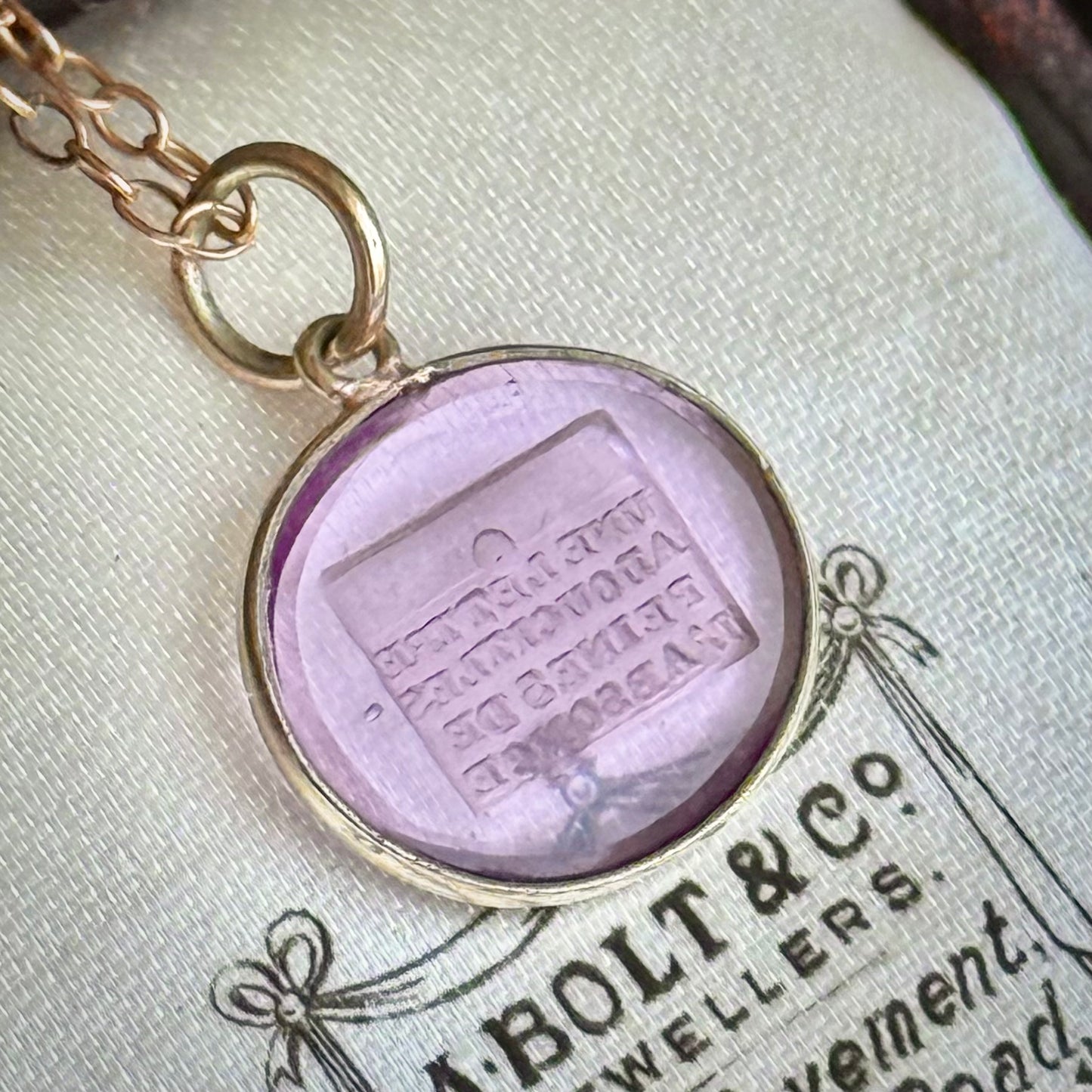 Antique Seal French Motto Pendant in 9 Carat Gold
