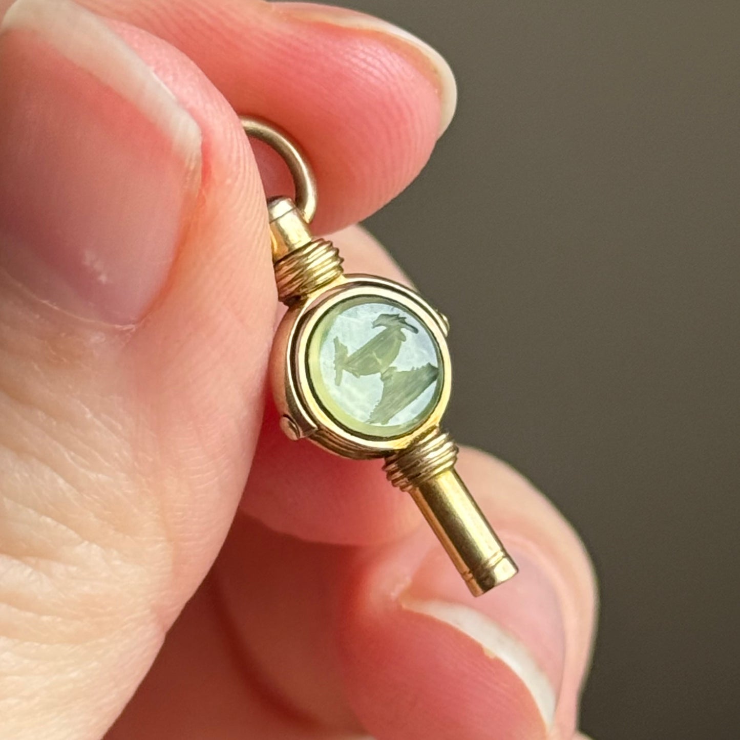 Antique Sentimental Swivel Intaglio Fob in 9 Carat Gold; Circa 1860