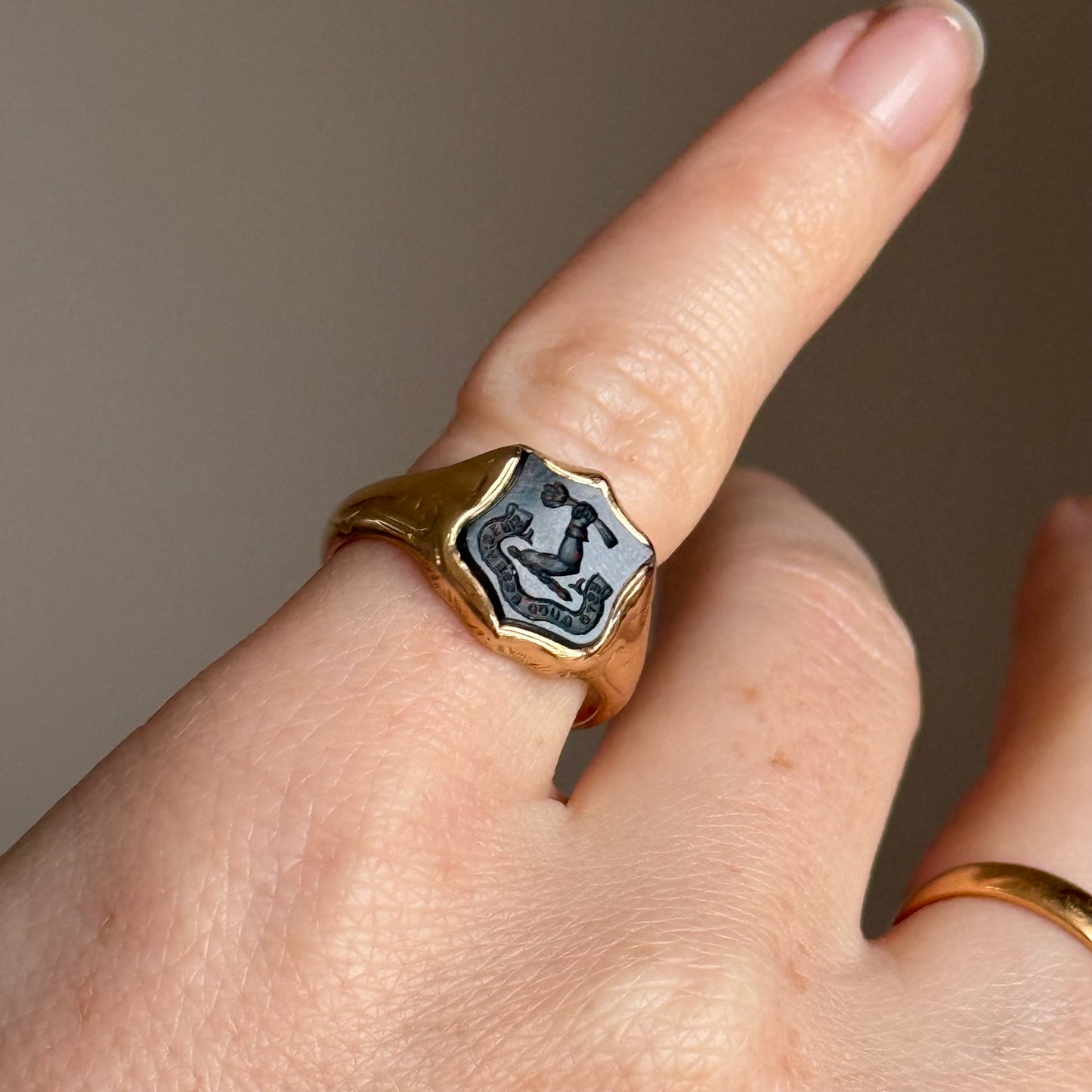 Antique Victorian Bloodstone Intaglio Signet Ring in 9 Carat Gold