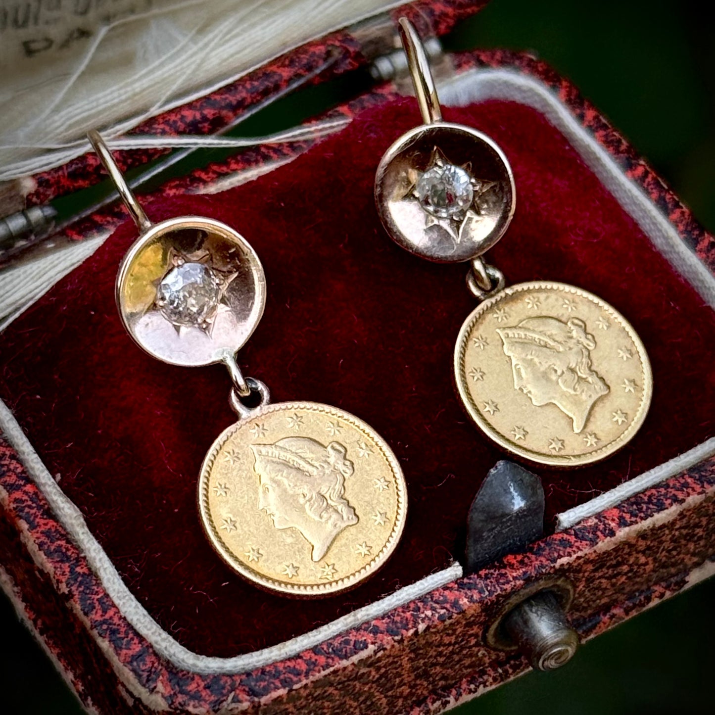 Antique Diamond & Dollar Drop Earrings; Circa 1850