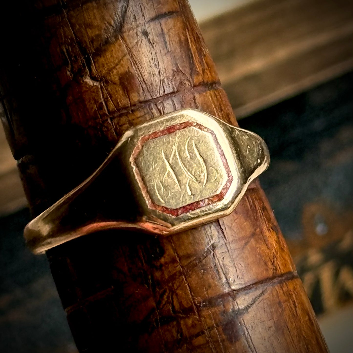Unusual Enamel Signet Ring in 9 Carat Gold; Circa 1927